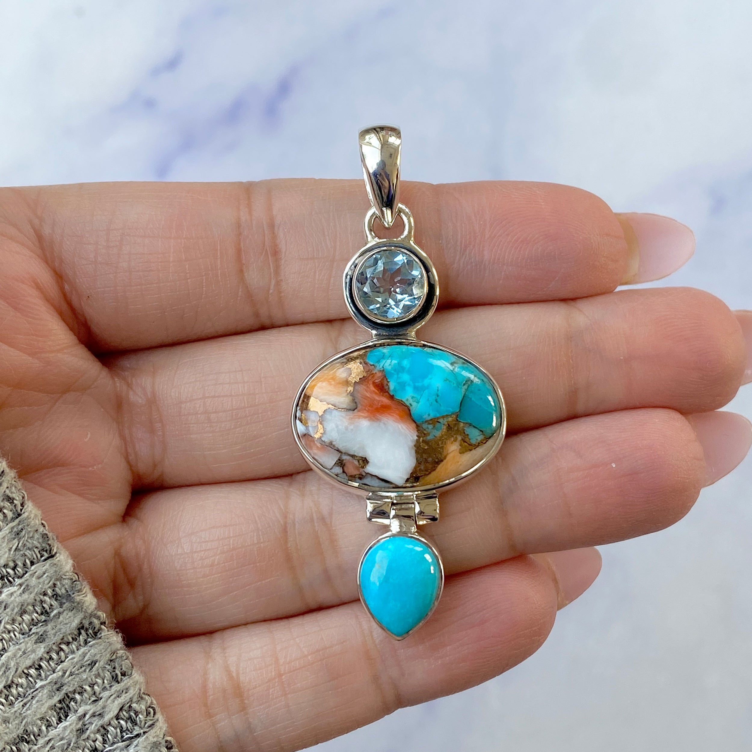 Spiny Oyster Turquoise Pendant-(TRO-P-49.)