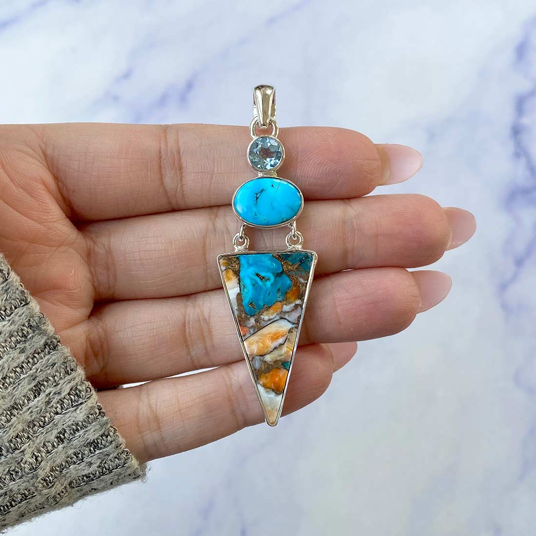 Spiny Oyster Turquoise Pendant-(TRO-P-50.)