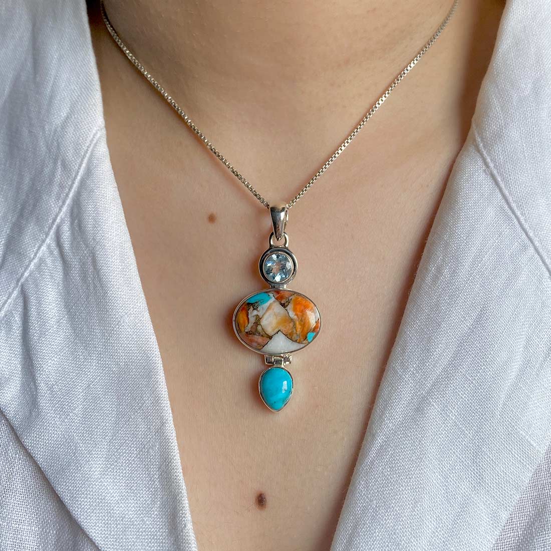 Spiny Oyster Turquoise Pendant-(TRO-P-51.)