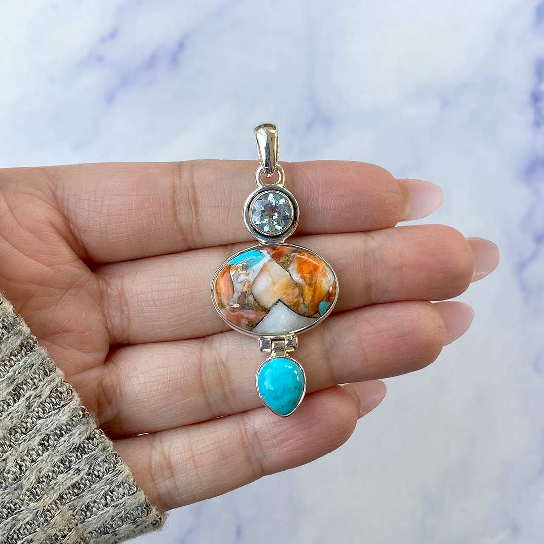 Spiny Oyster Turquoise Pendant-(TRO-P-51.)