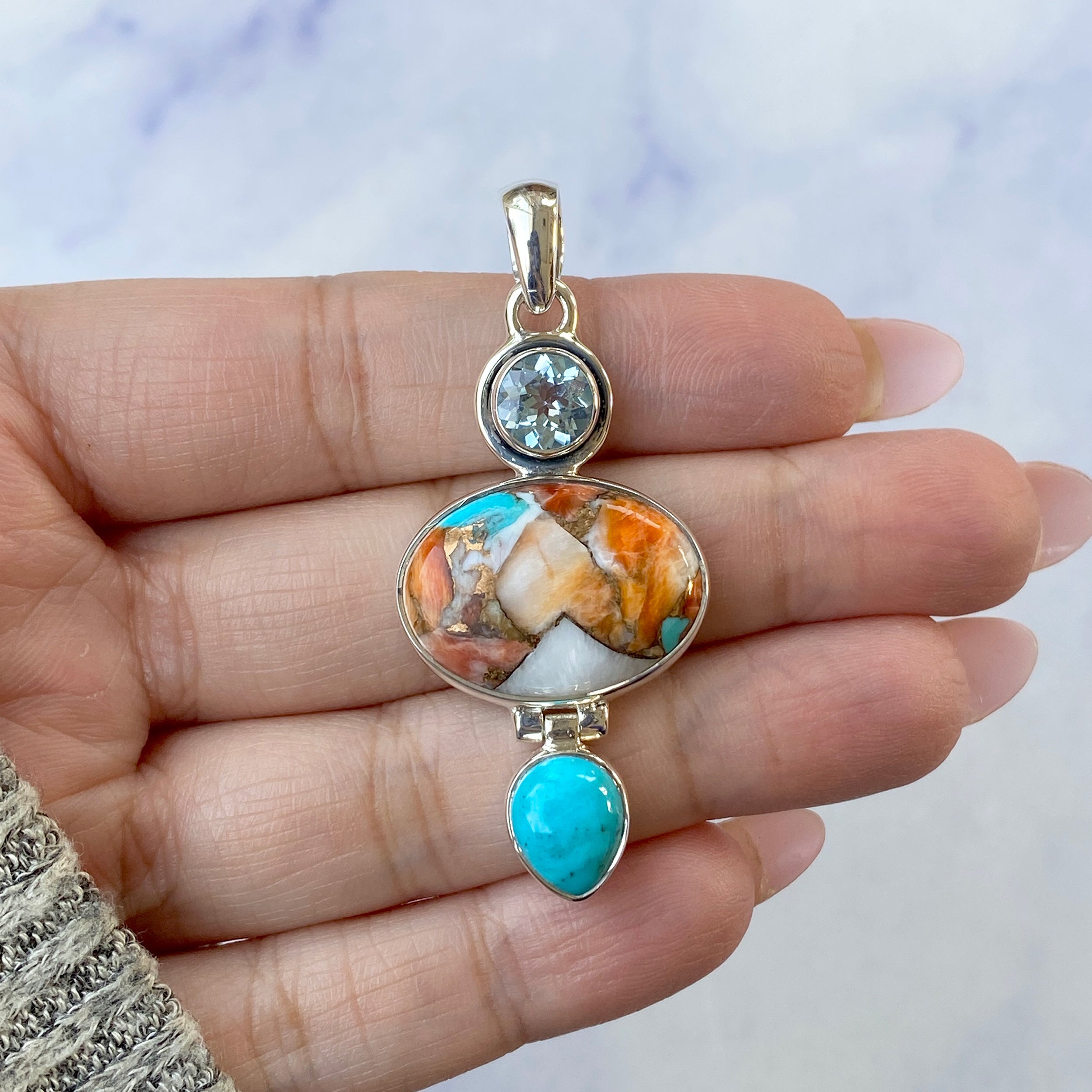 Spiny Oyster Turquoise Pendant-(TRO-P-51.)