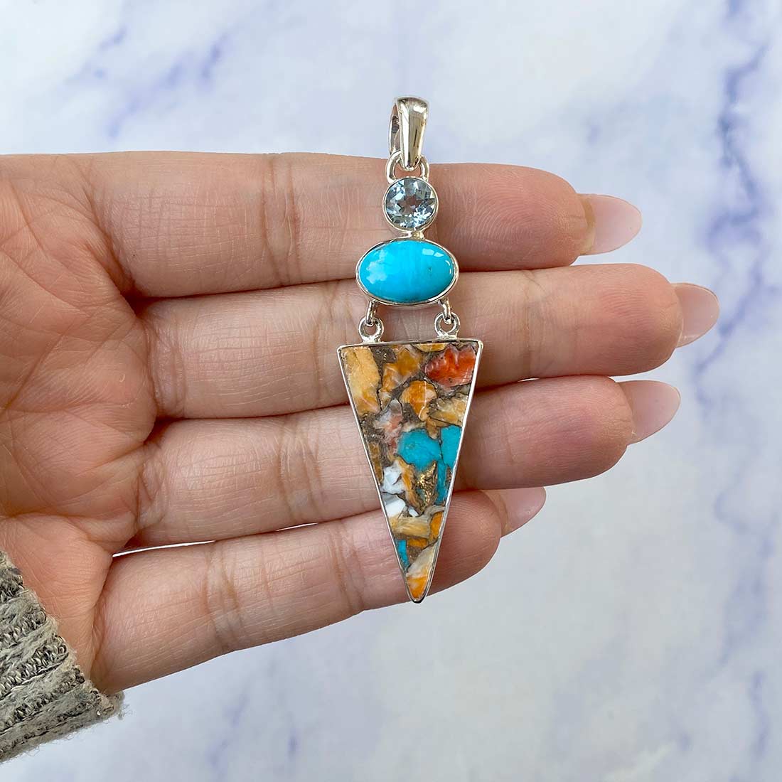 Spiny Oyster Turquoise Pendant-(TRO-P-53.)