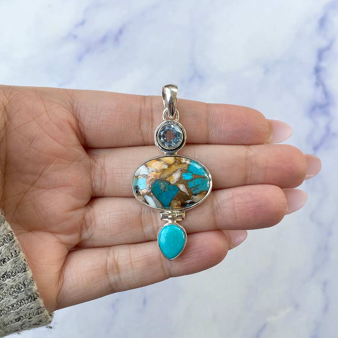 Spiny Oyster Turquoise Pendant-(TRO-P-54.)