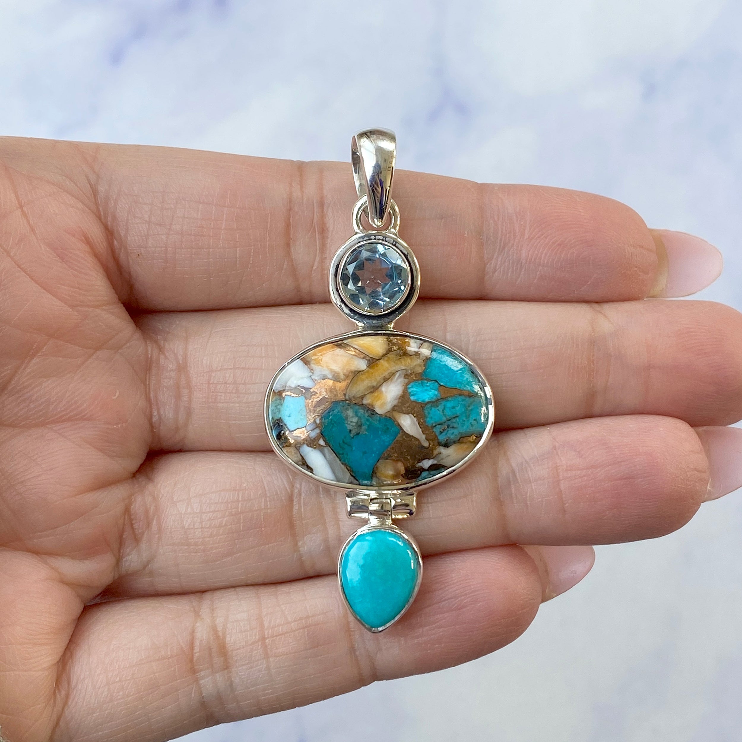 Spiny Oyster Turquoise Pendant-(TRO-P-54.)