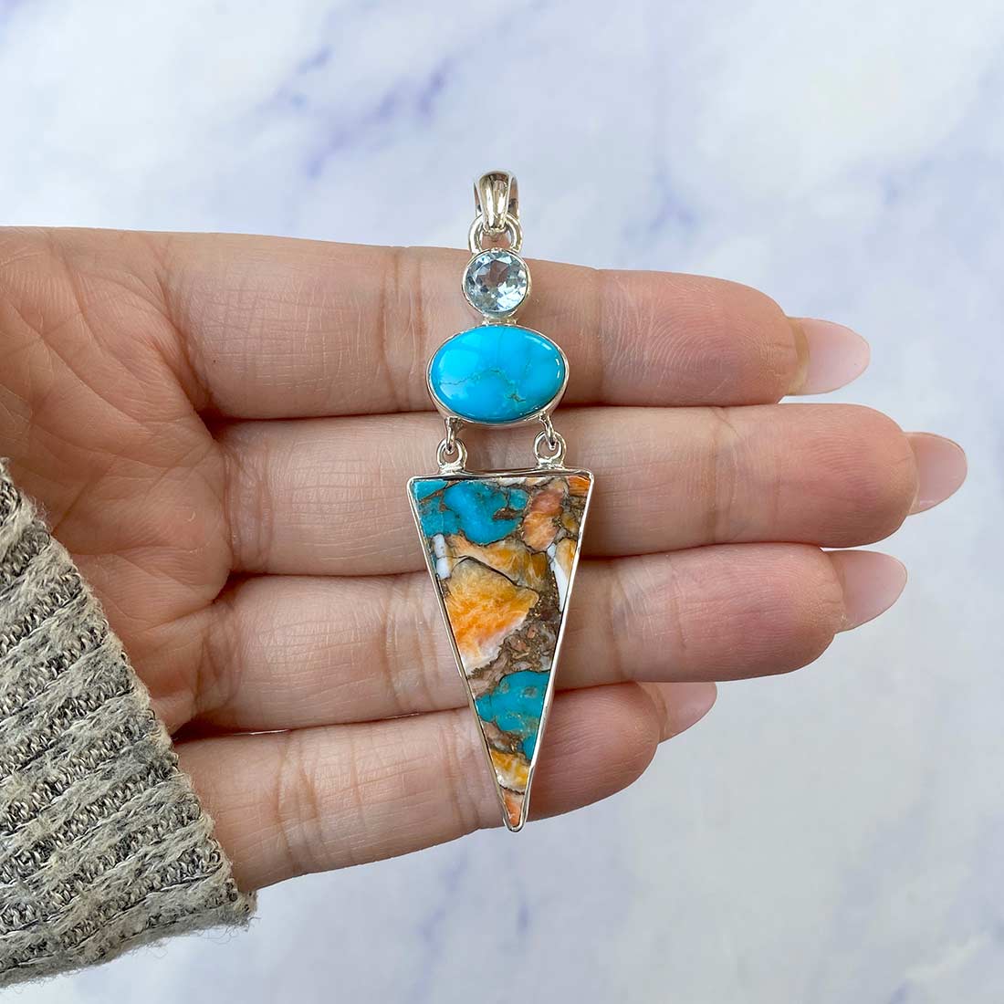 Spiny Oyster Turquoise Pendant-(TRO-P-55.)