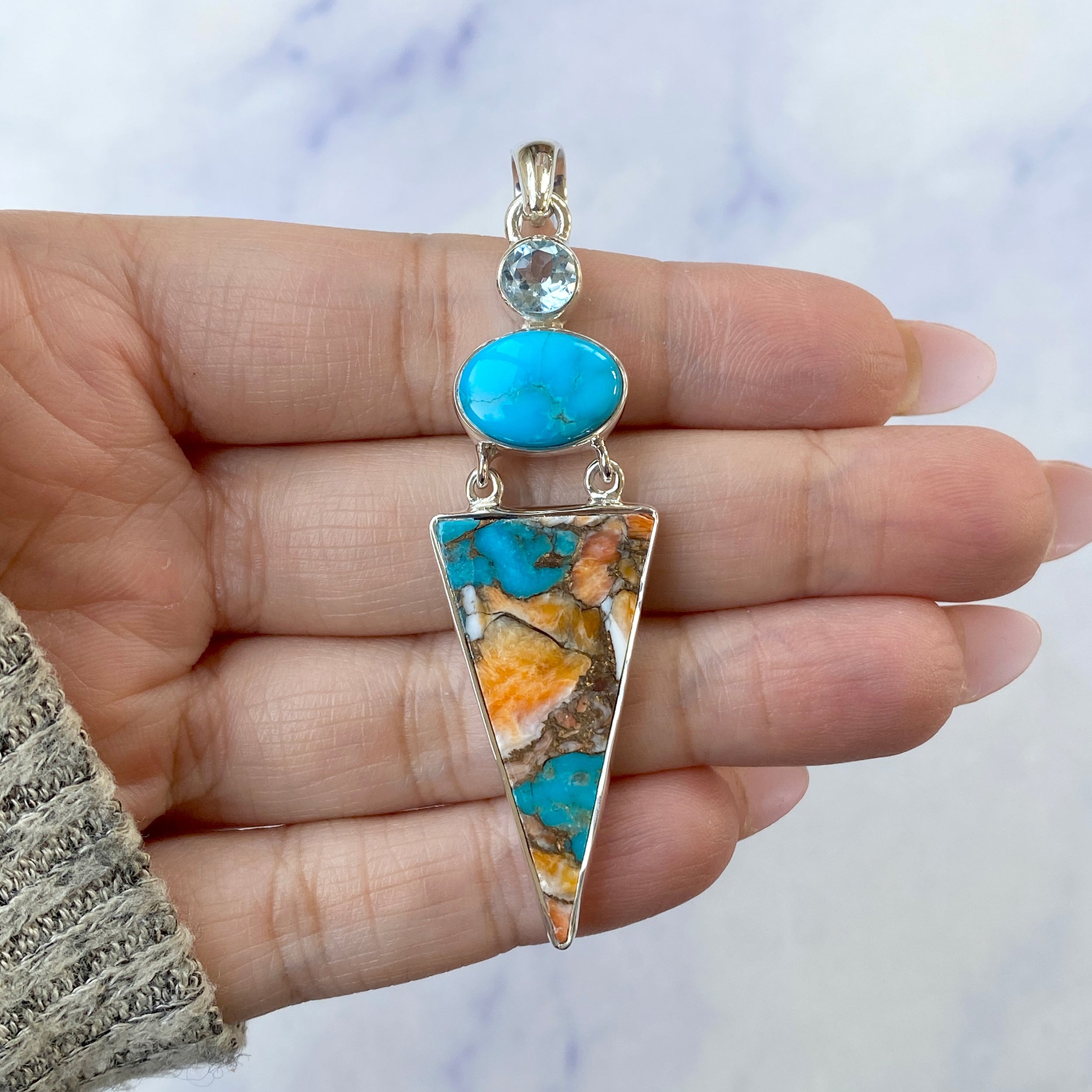 Spiny Oyster Turquoise Pendant-(TRO-P-55.)