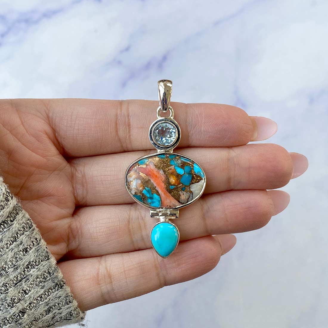 Spiny Oyster Turquoise Pendant-(TRO-P-56.)