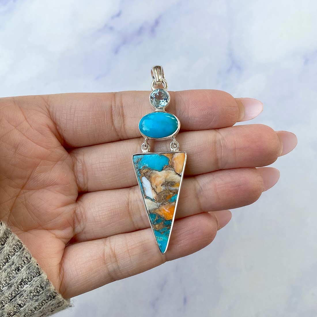 Spiny Oyster Turquoise Pendant-(TRO-P-57.)
