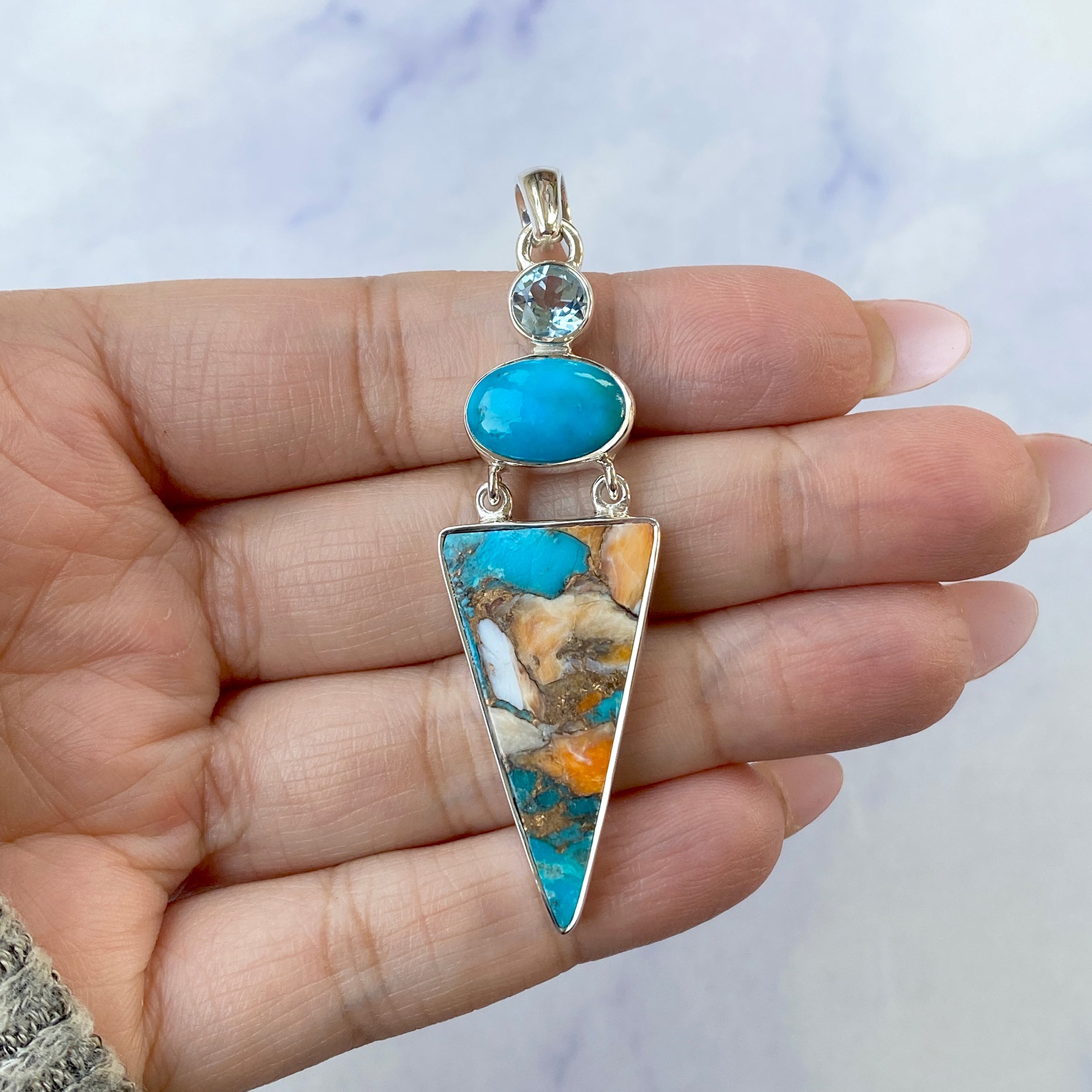 Spiny Oyster Turquoise Pendant-(TRO-P-57.)