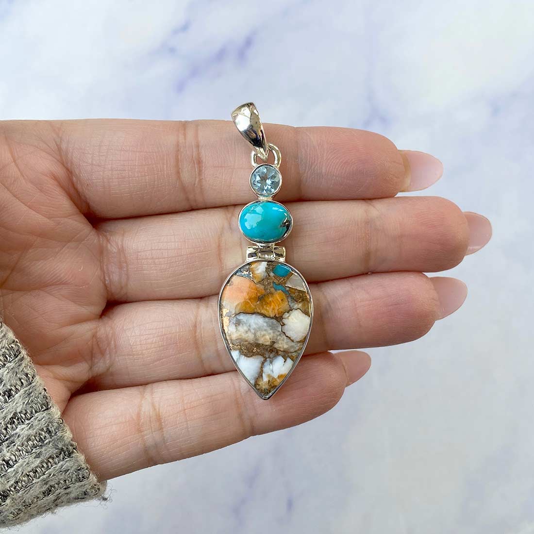 Spiny Oyster Turquoise Pendant-(TRO-P-58.)
