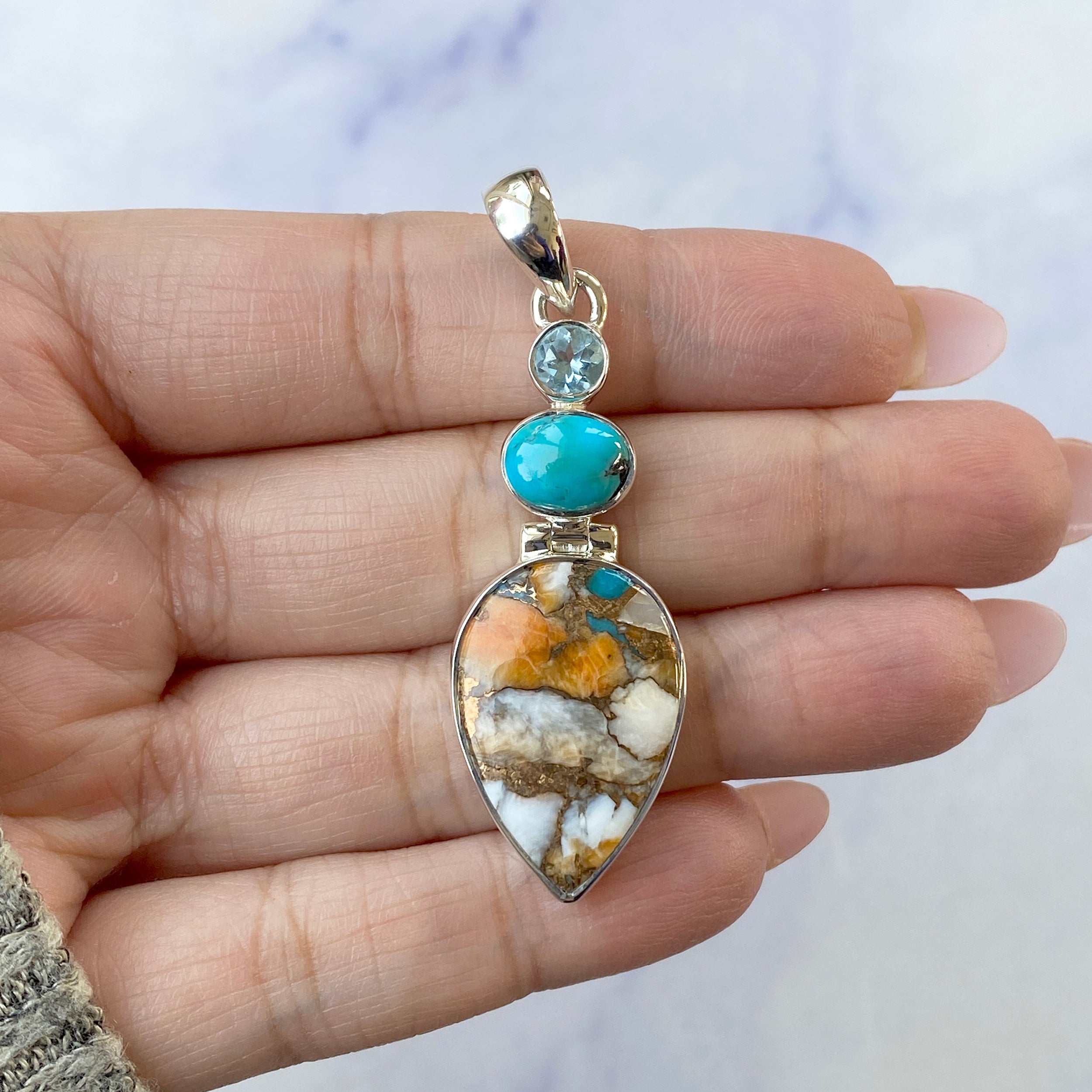 Spiny Oyster Turquoise Pendant-(TRO-P-58.)