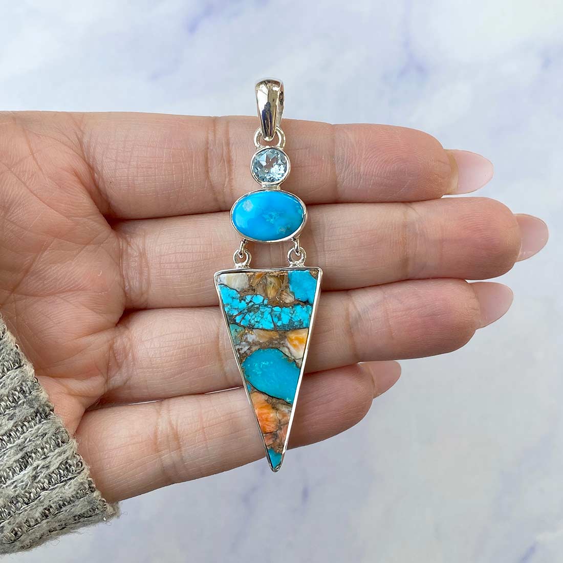 Spiny Oyster Turquoise Pendant-(TRO-P-59.)