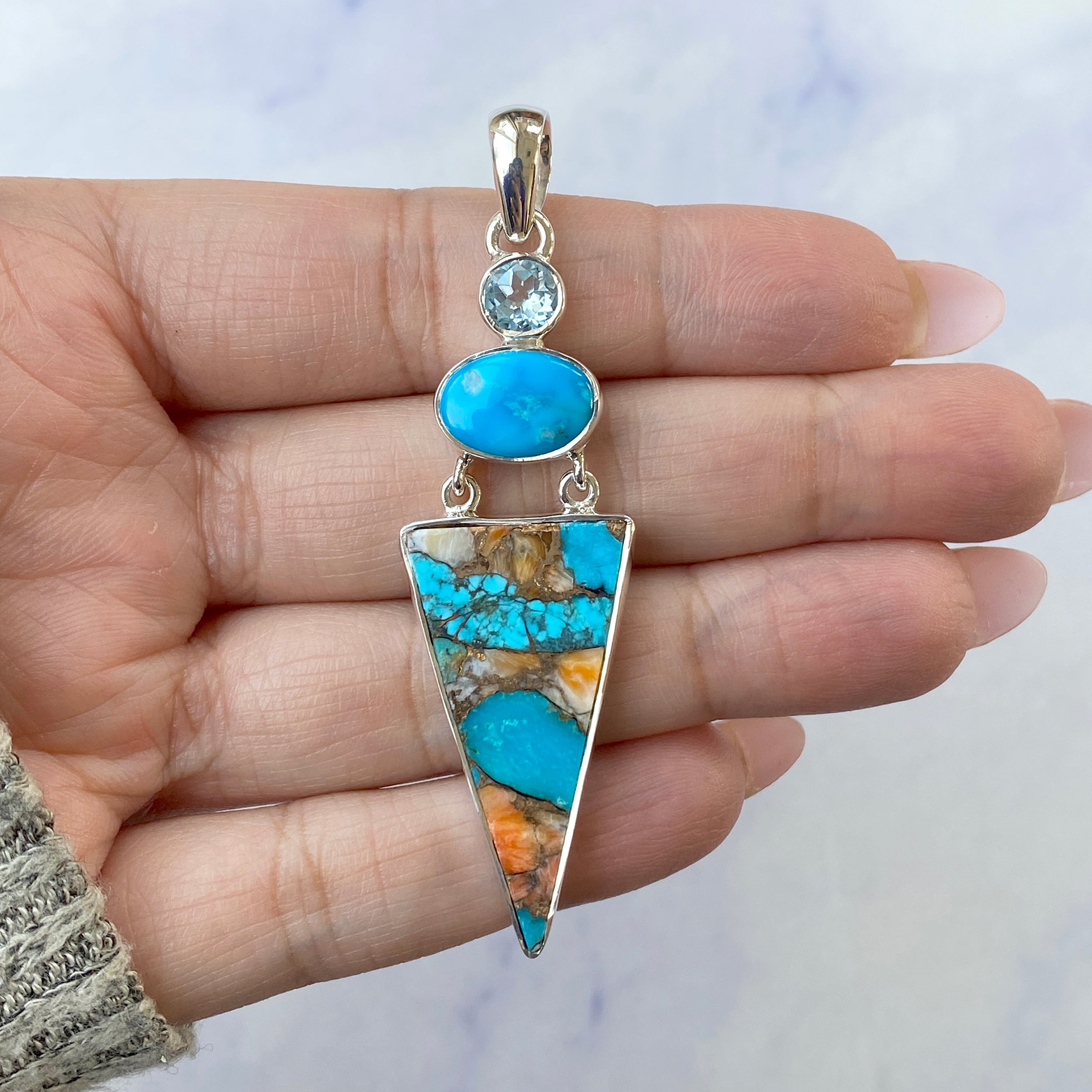 Spiny Oyster Turquoise Pendant-(TRO-P-59.)