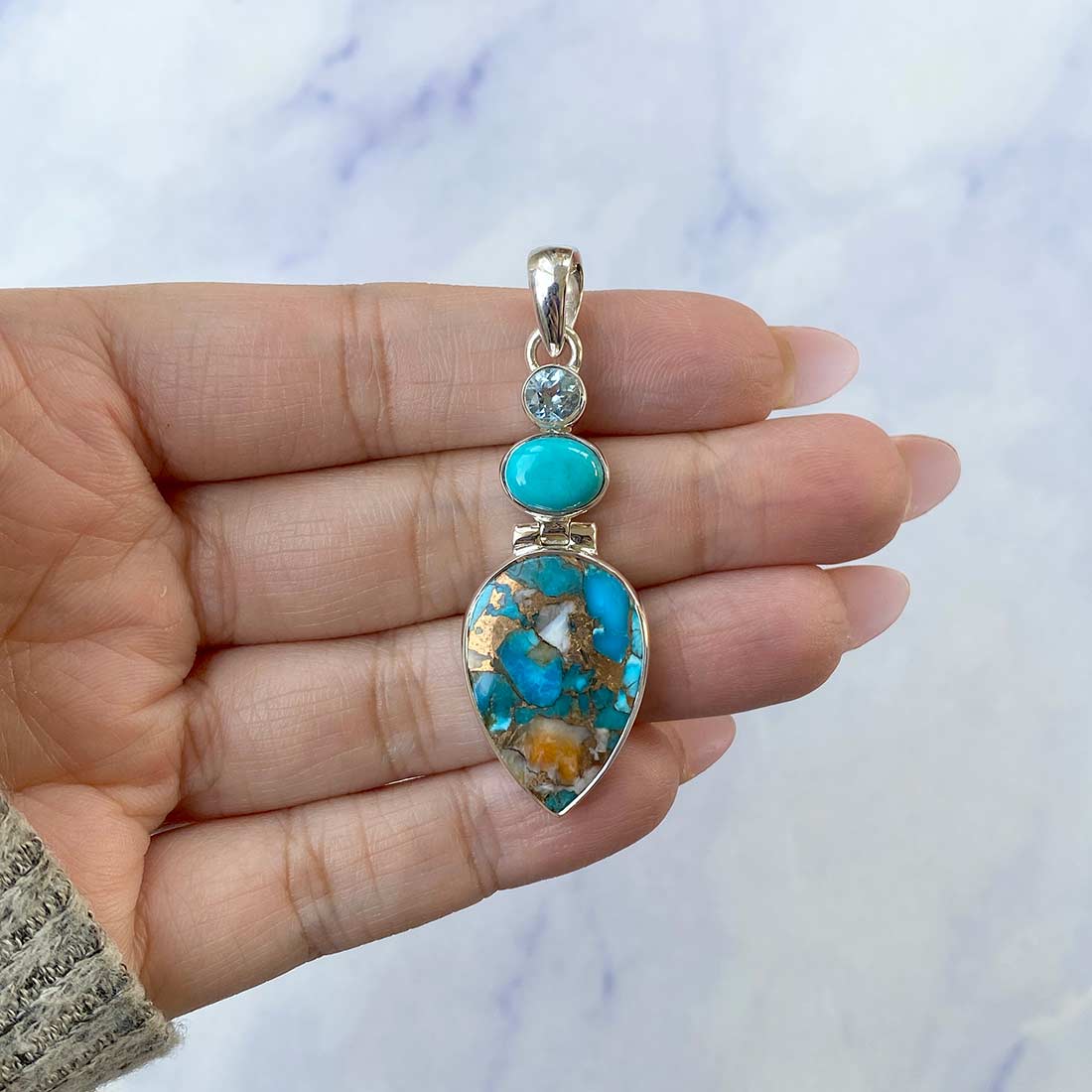 Spiny Oyster Turquoise Pendant-(TRO-P-60.)