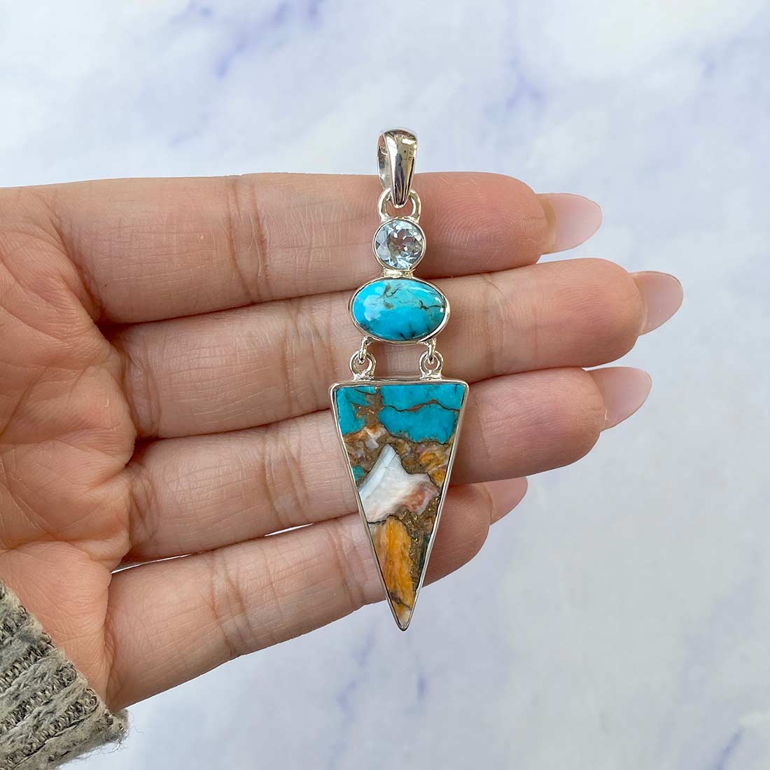 Spiny Oyster Turquoise Pendant-(TRO-P-61.)