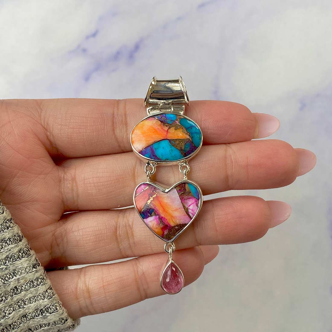 Spiny Oyster Turquoise Pendant-(TRO-P-65.)