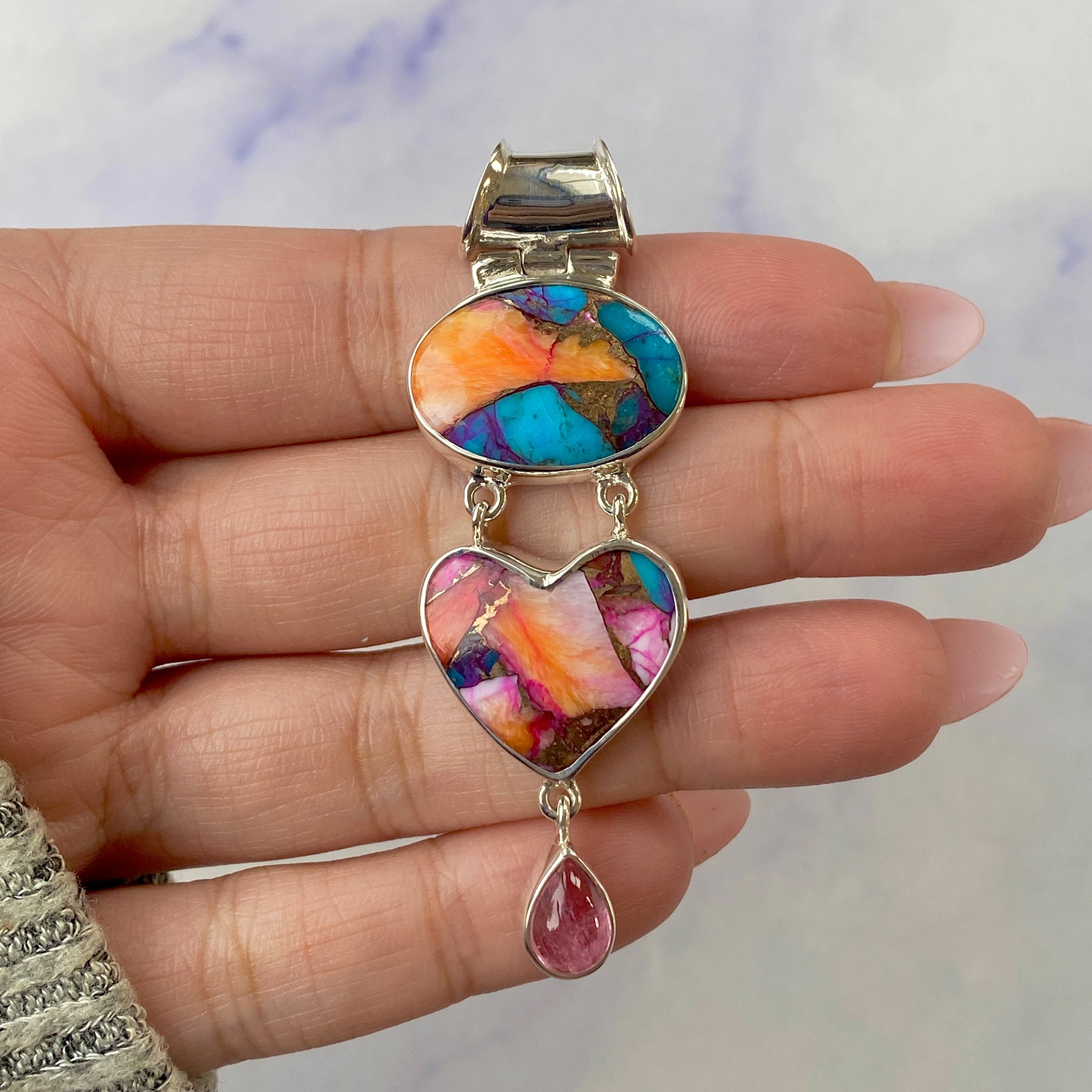 Spiny Oyster Turquoise Pendant-(TRO-P-65.)