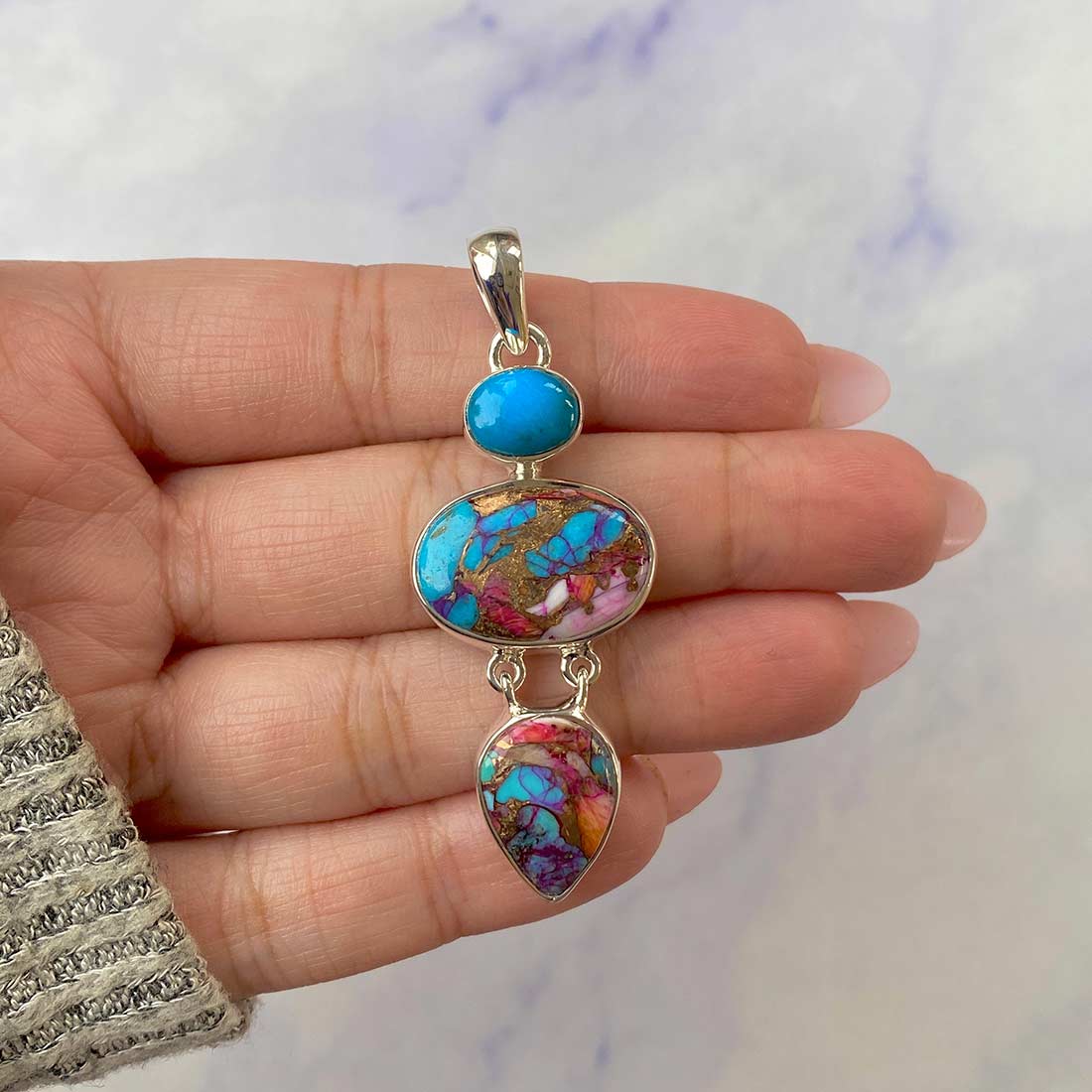 Spiny Oyster Turquoise Pendant-(TRO-P-70.)