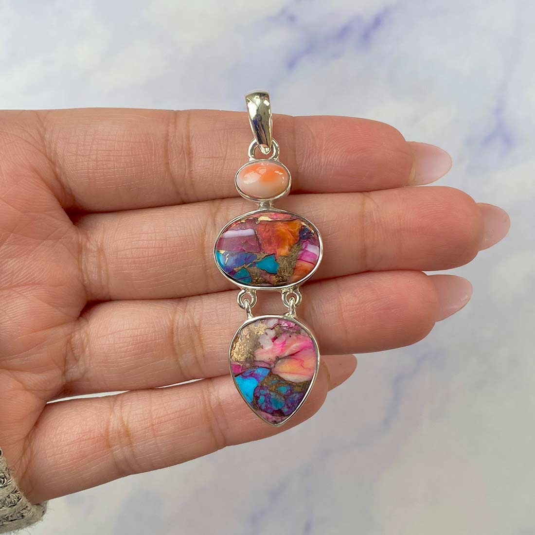 Spiny Oyster Turquoise Pendant-(TRO-P-73.)
