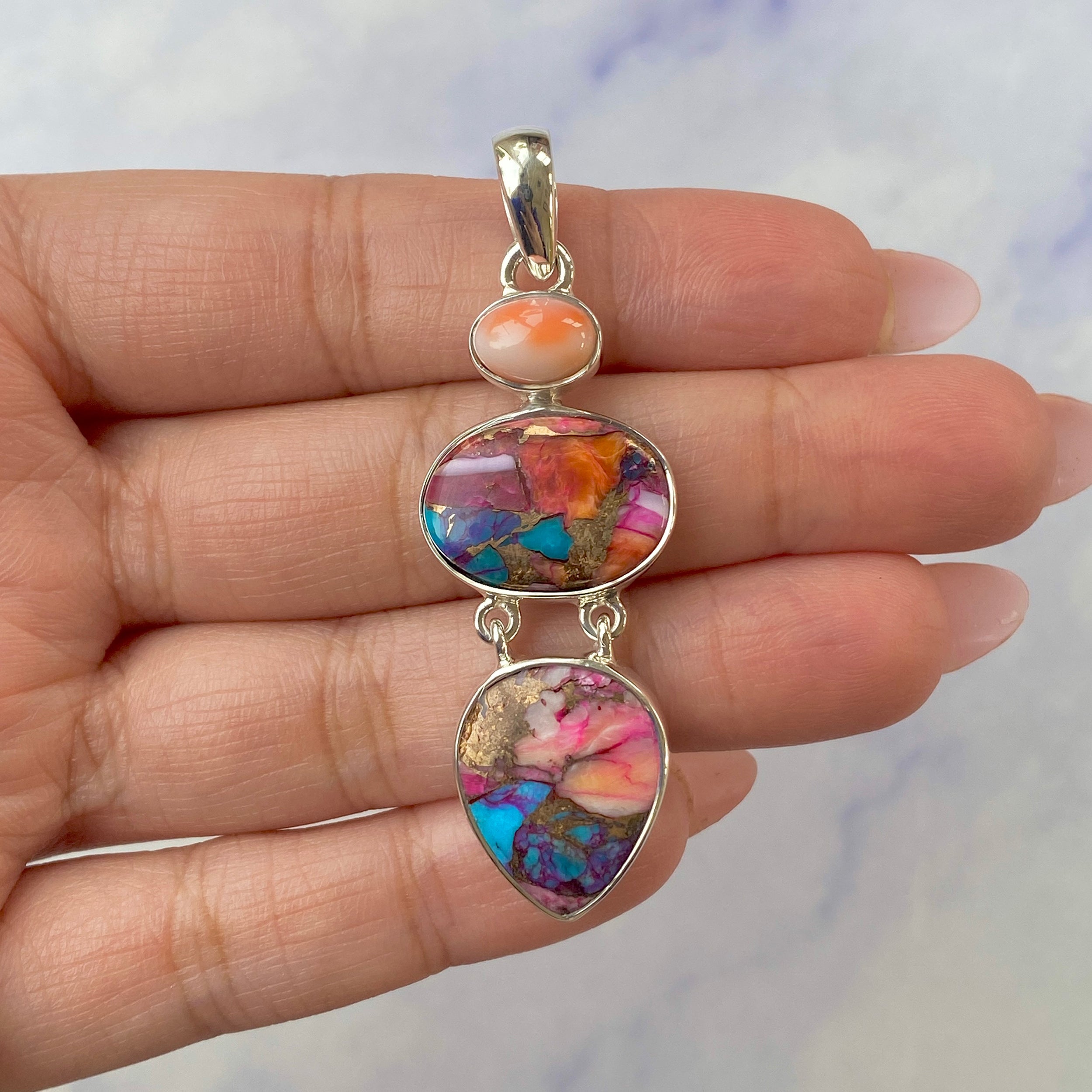 Spiny Oyster Turquoise Pendant-(TRO-P-73.)