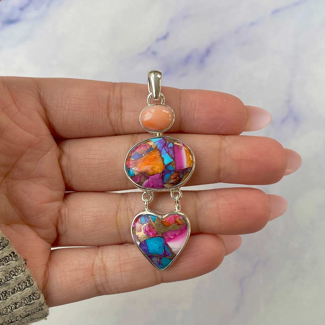 Spiny Oyster Turquoise Pendant-(TRO-P-74.)