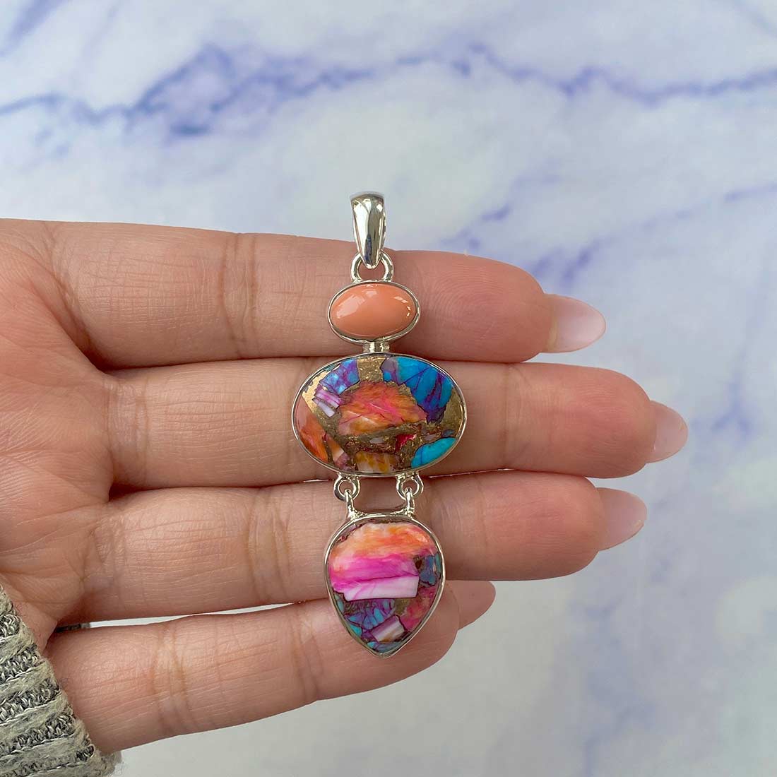 Spiny Oyster Turquoise Pendant-(TRO-P-76.)
