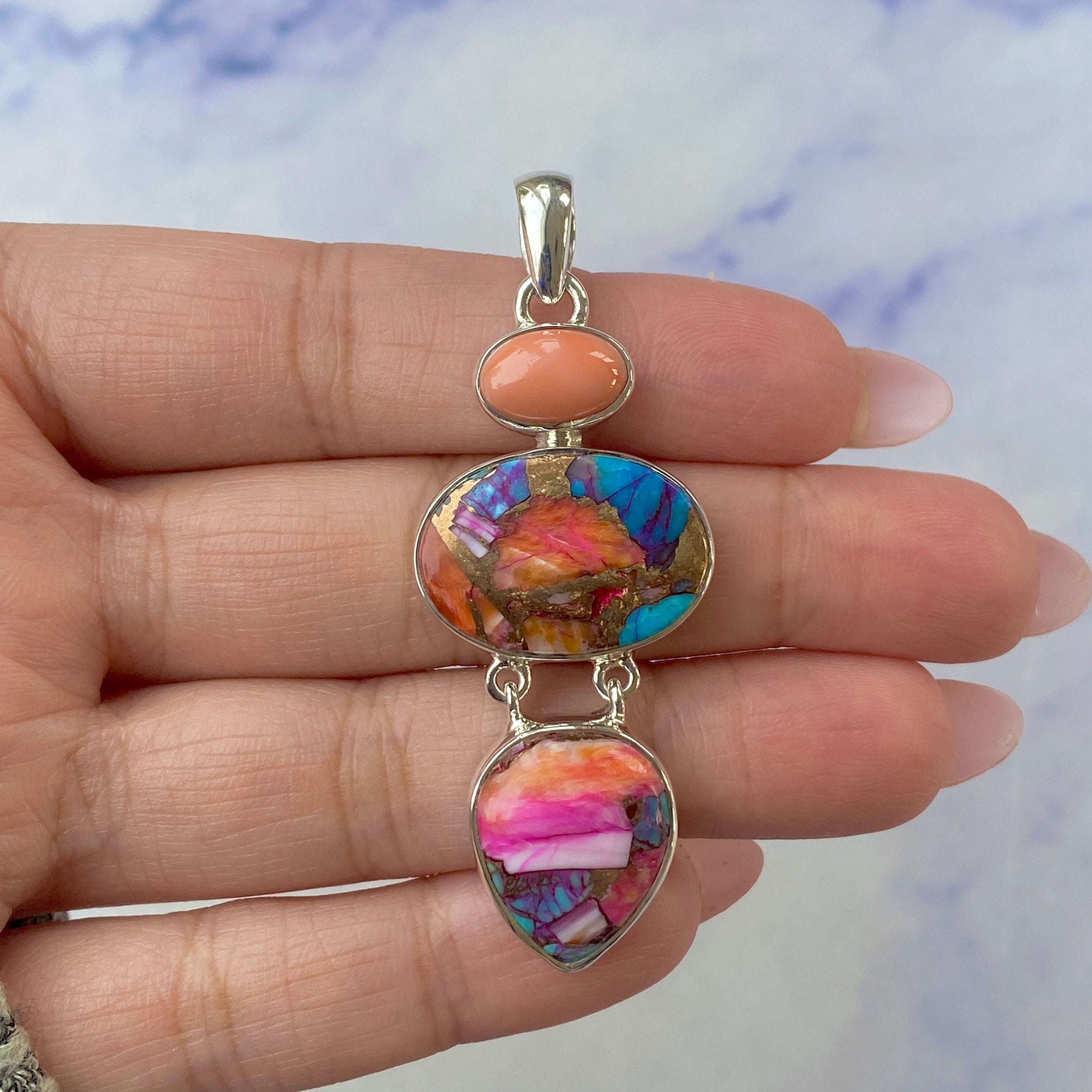 Spiny Oyster Turquoise Pendant-(TRO-P-76.)