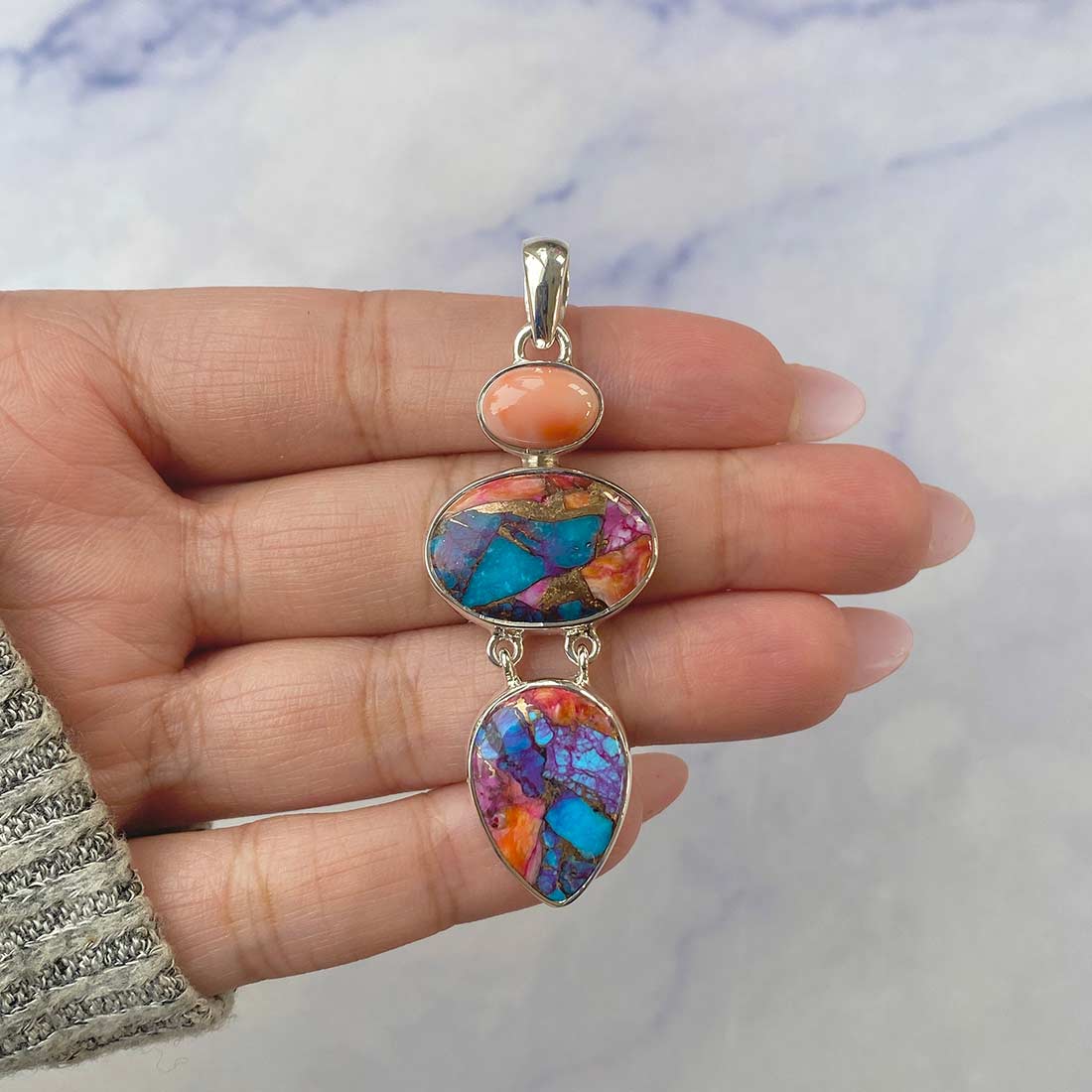 Spiny Oyster Turquoise Pendant-(TRO-P-77.)