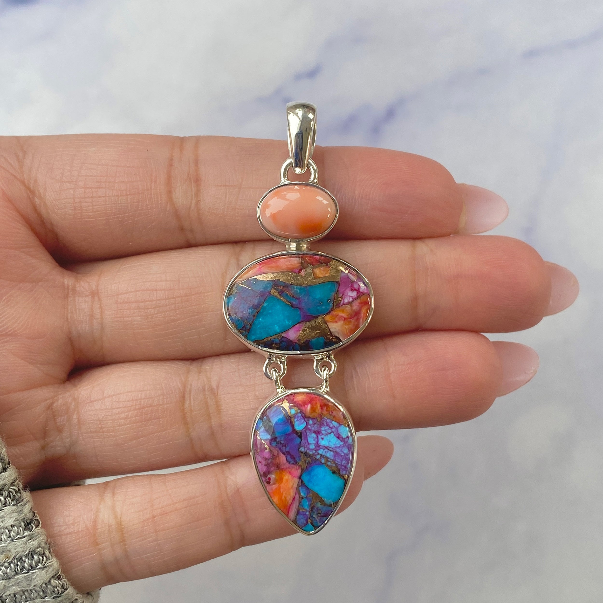 Spiny Oyster Turquoise Pendant-(TRO-P-77.)