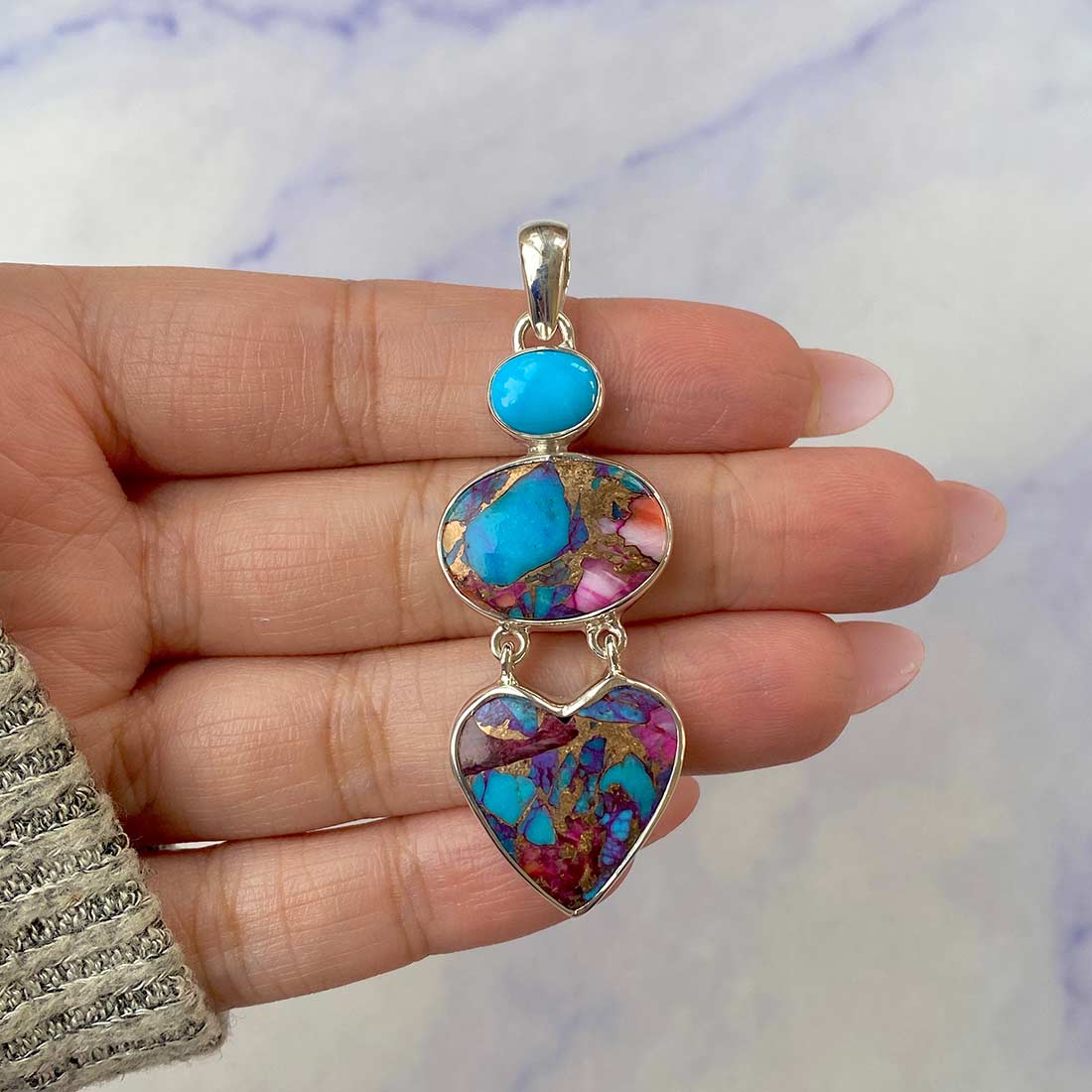 Spiny Oyster Turquoise Pendant-(TRO-P-78.)
