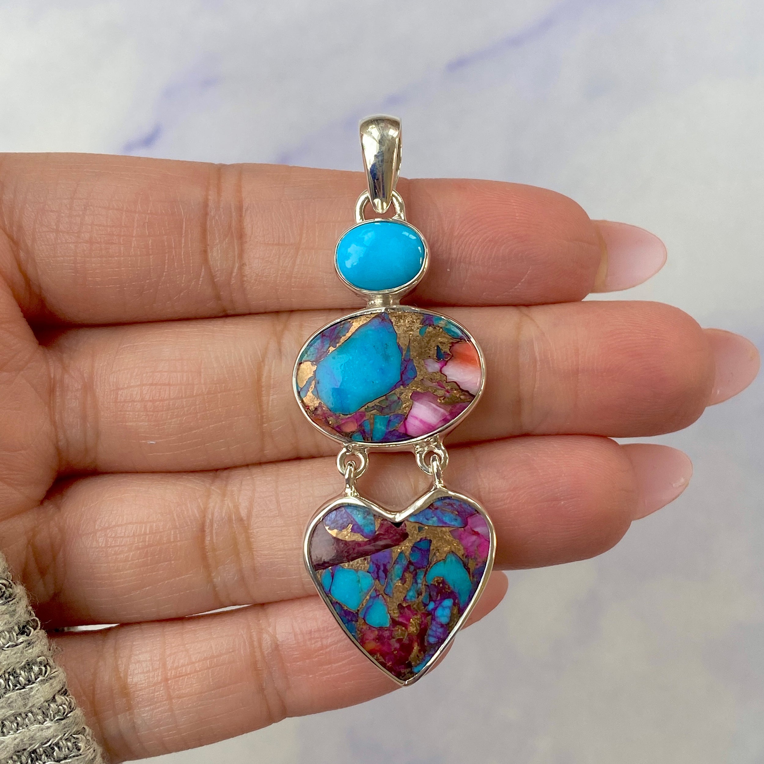 Spiny Oyster Turquoise Pendant-(TRO-P-78.)