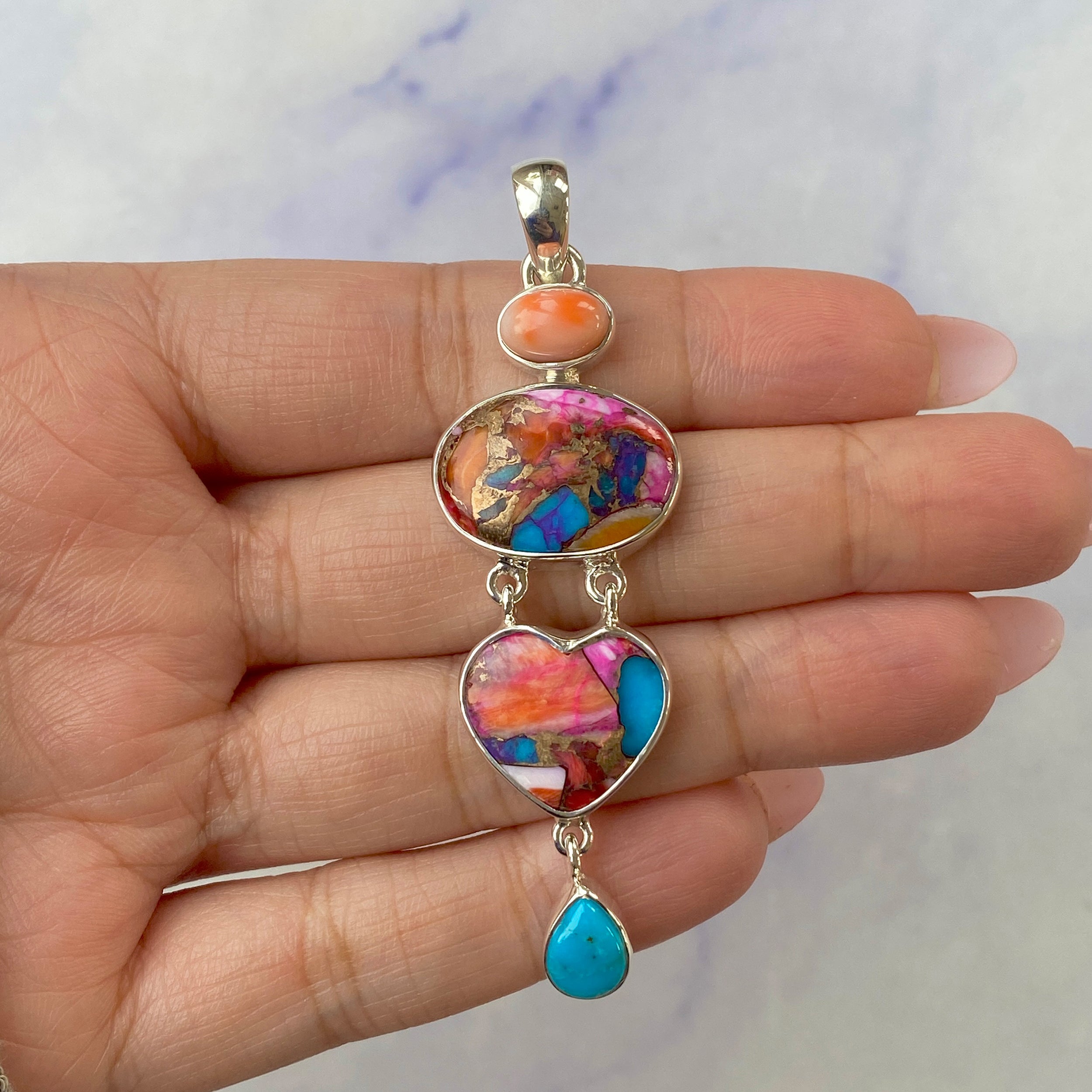 Spiny Oyster Turquoise Pendant-(TRO-P-80.)
