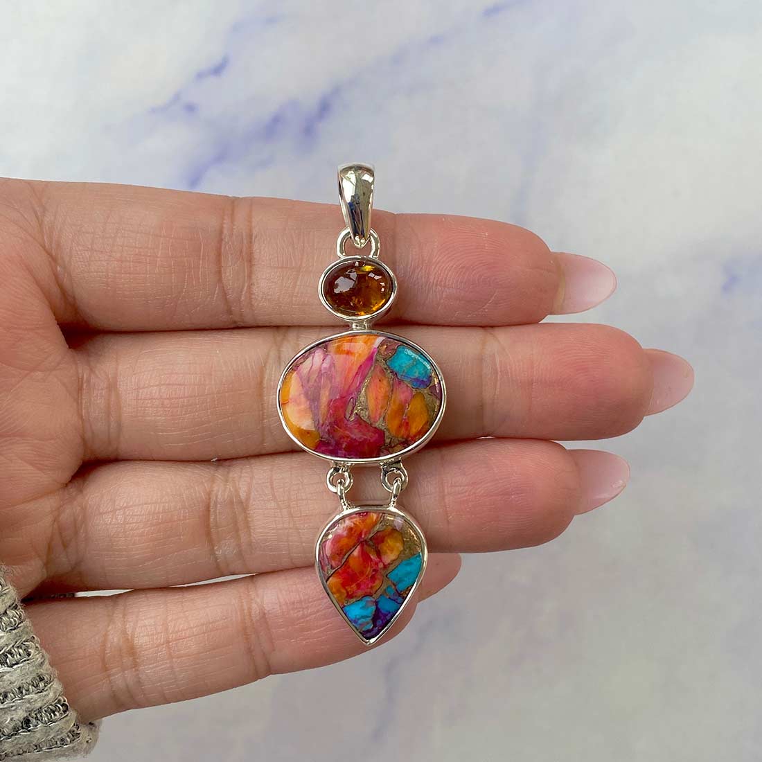 Spiny Oyster Turquoise Pendant-(TRO-P-81.)