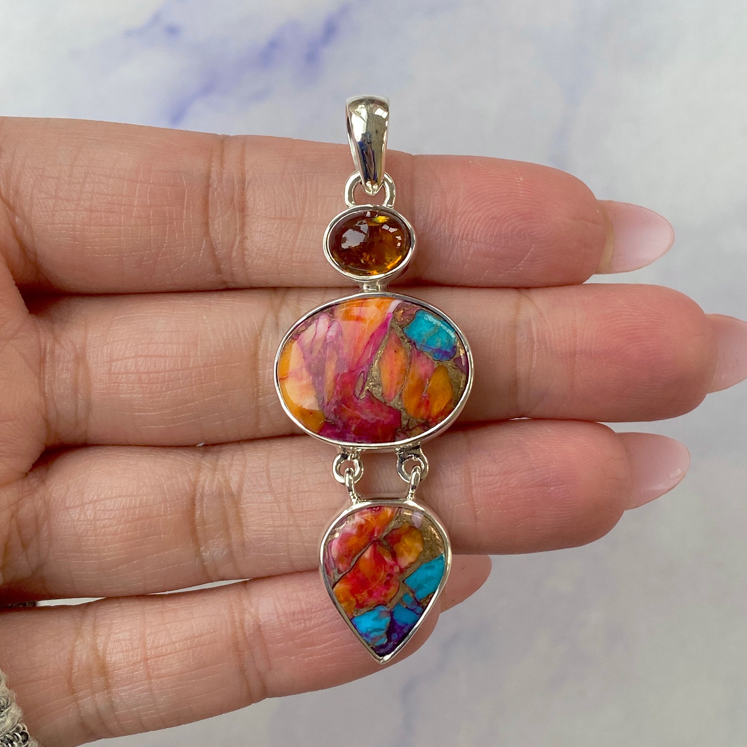 Spiny Oyster Turquoise Pendant-(TRO-P-81.)