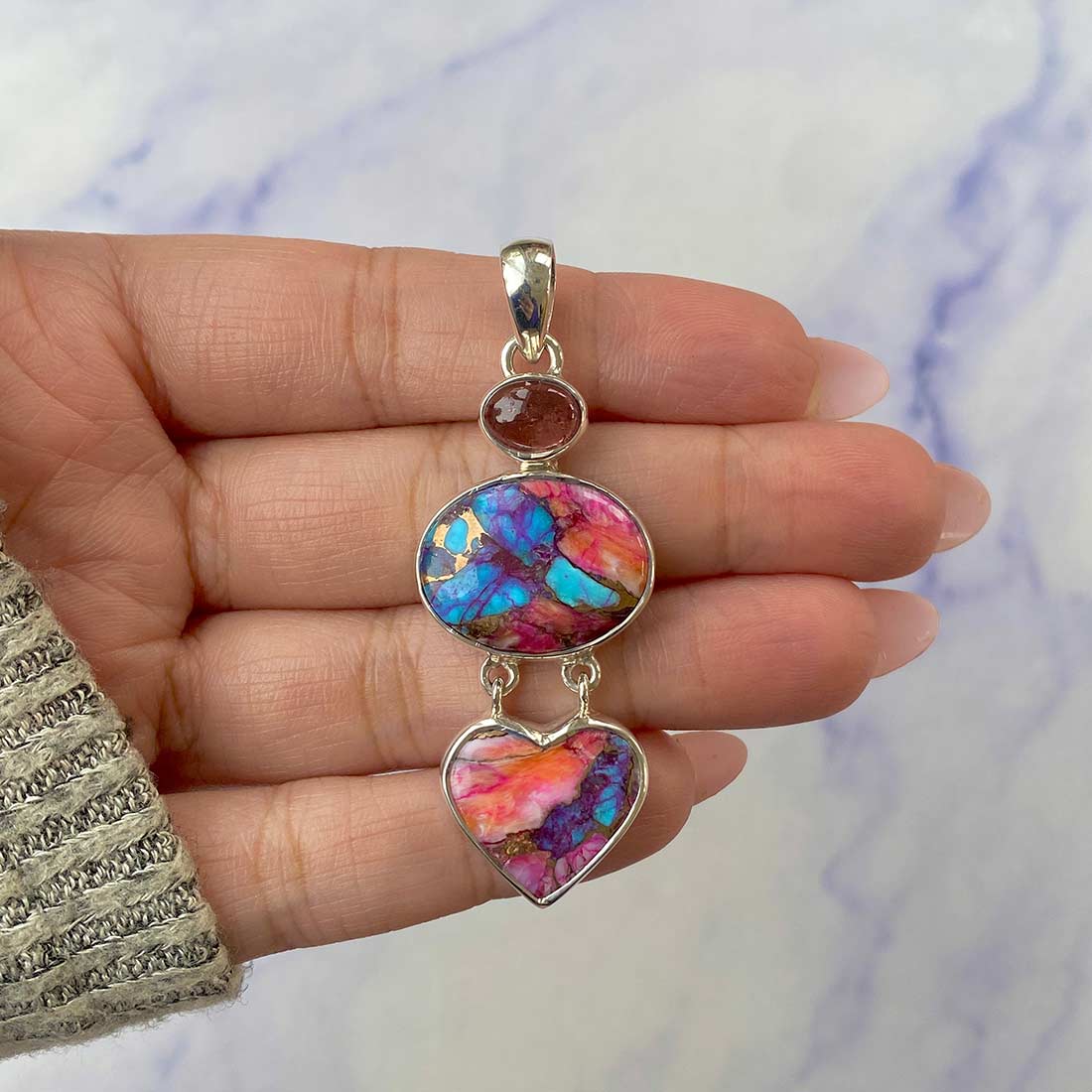 Spiny Oyster Turquoise Pendant-(TRO-P-83.)