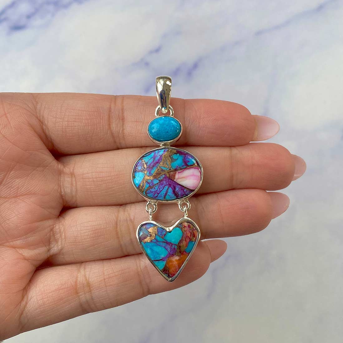 Spiny Oyster Turquoise Pendant-(TRO-P-85.)
