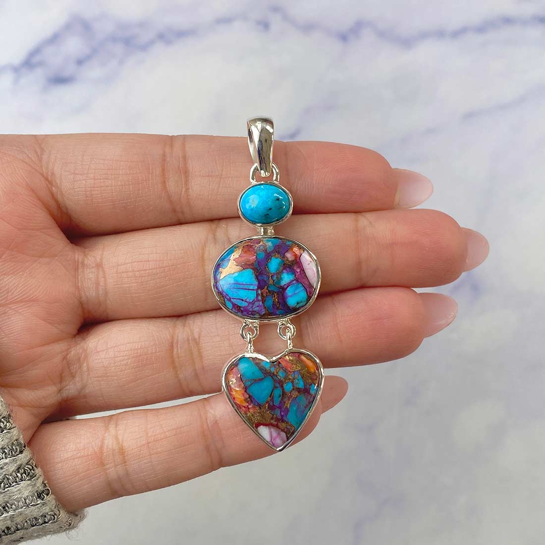 Spiny Oyster Turquoise Pendant-(TRO-P-86.)