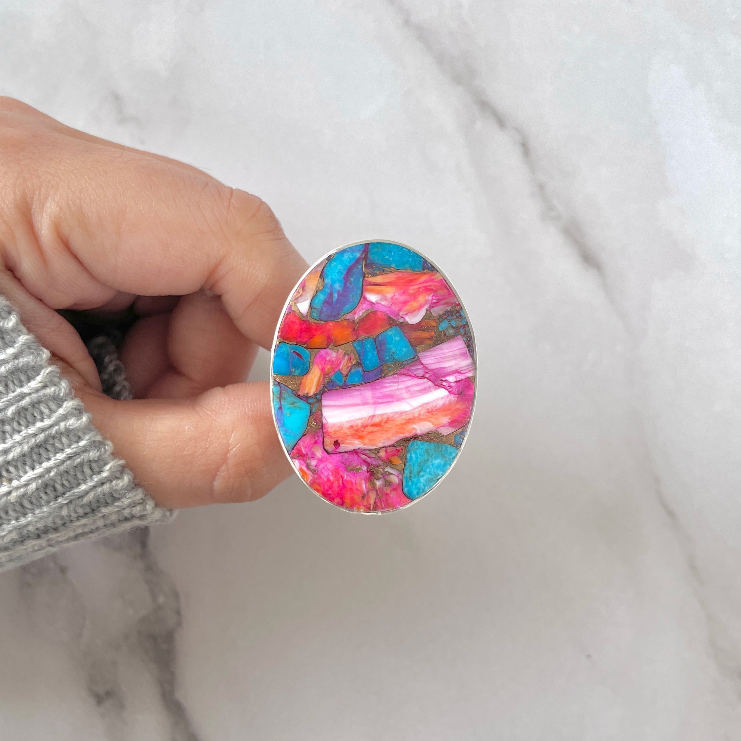 Spiny Oyster Turquoise Ring-(TRO-R-106.)