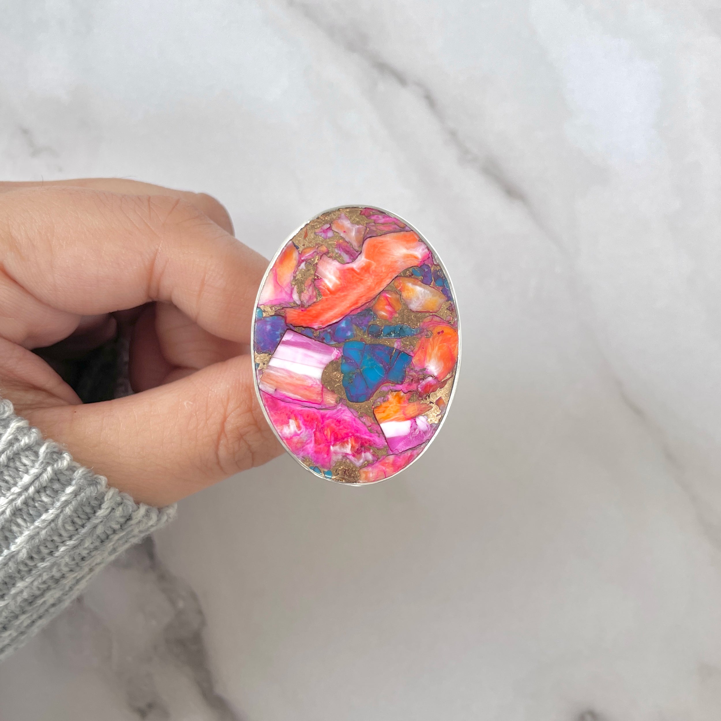 Spiny Oyster Turquoise Ring-(TRO-R-107.)