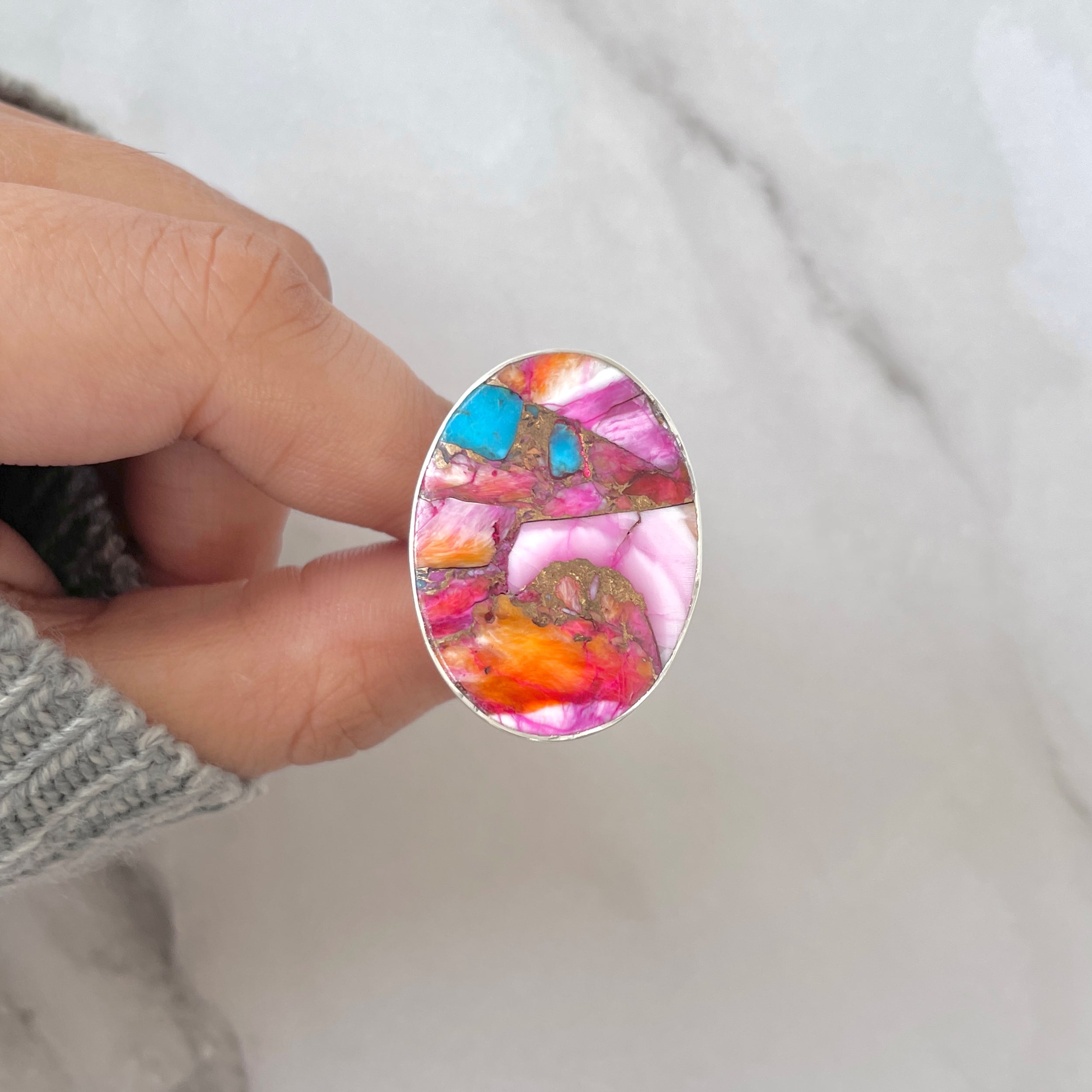 Spiny Oyster Turquoise Ring-(TRO-R-119.)