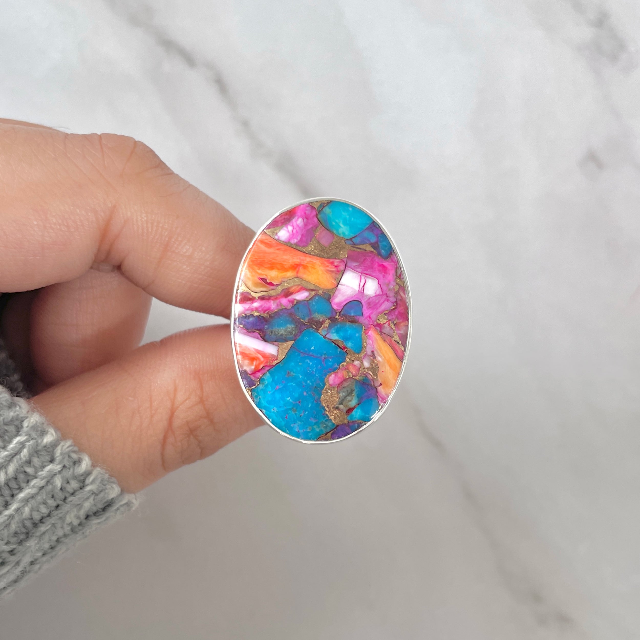 Spiny Oyster Turquoise Ring-(TRO-R-120.)