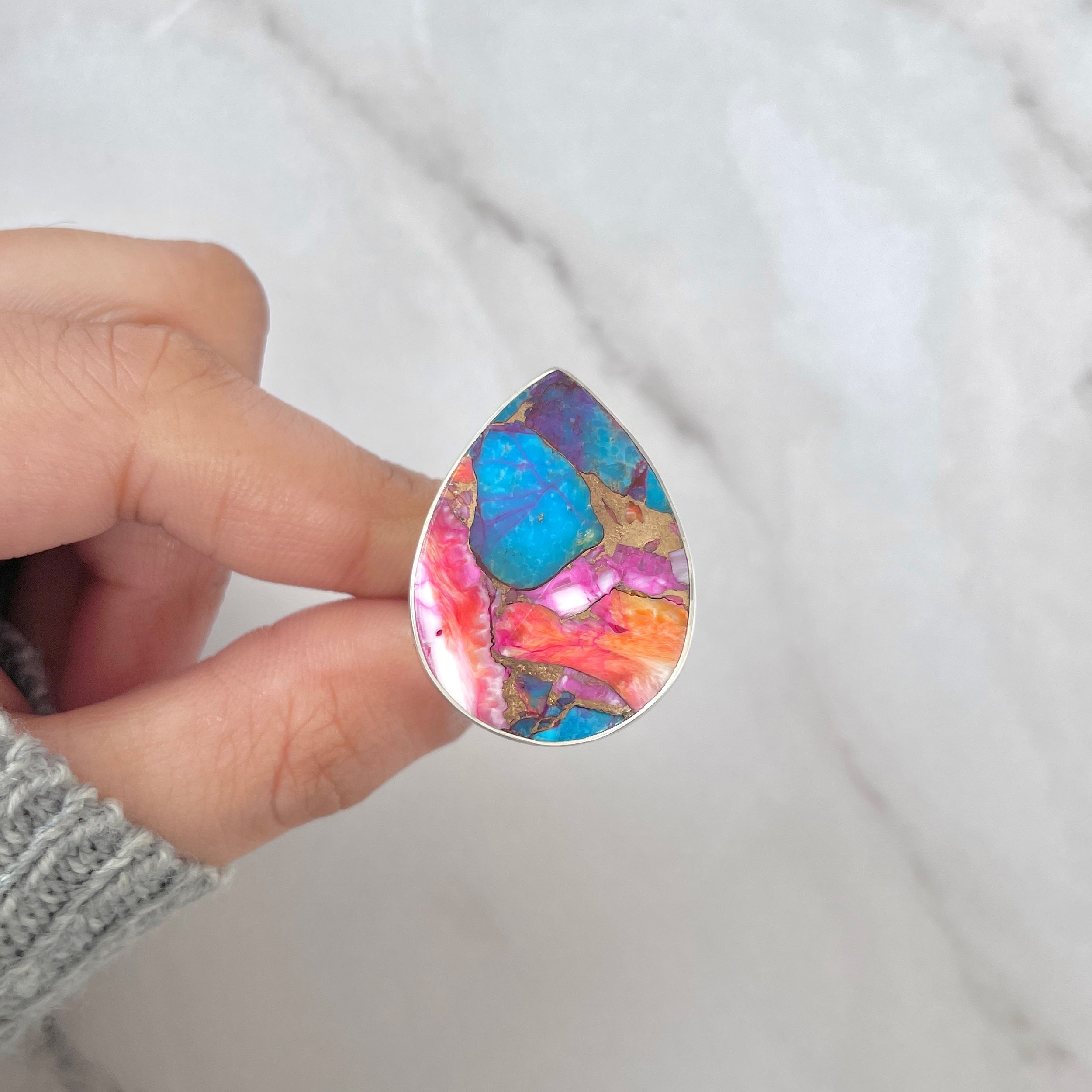 Spiny Oyster Turquoise Ring-(TRO-R-126.)