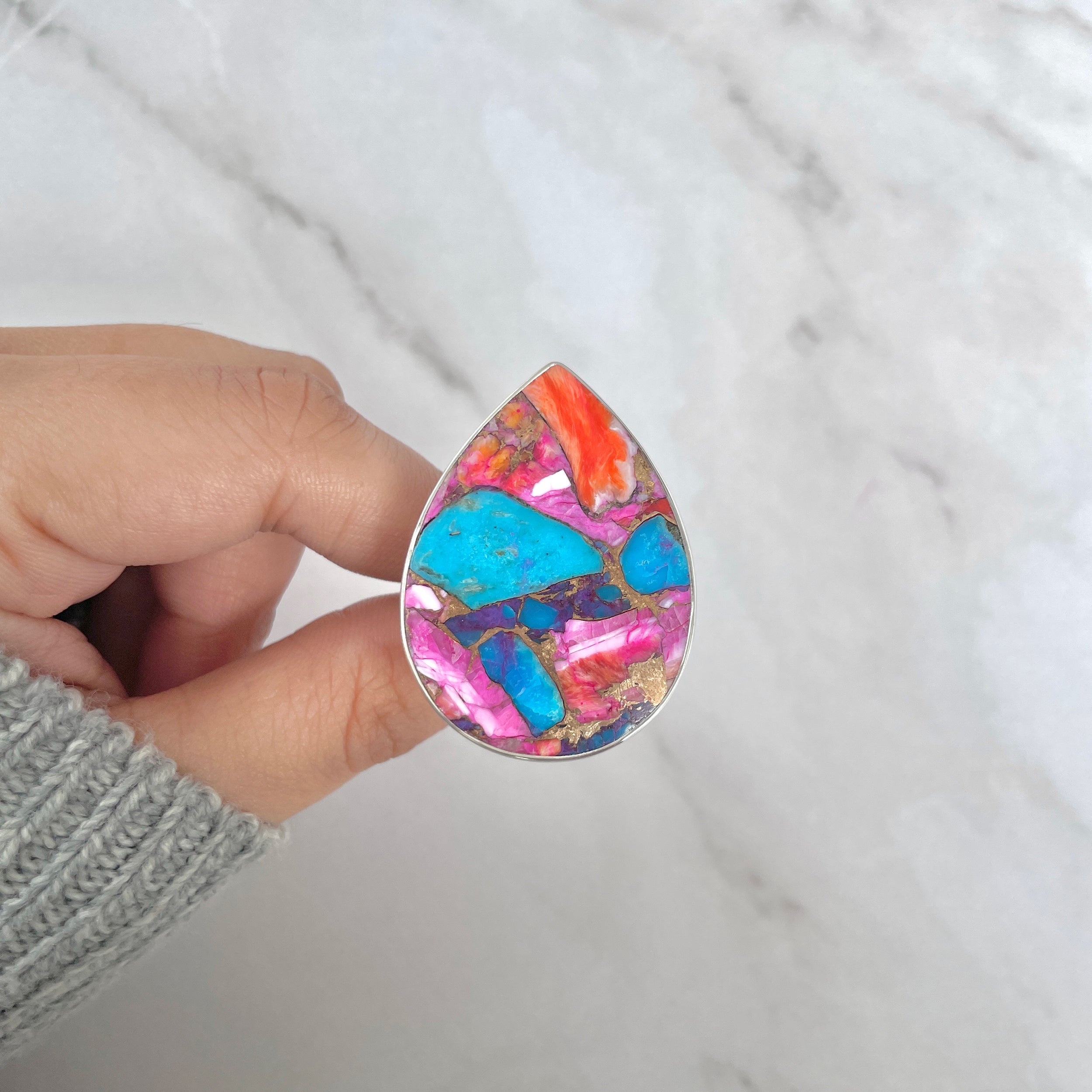 Spiny Oyster Turquoise Ring-(TRO-R-129.)