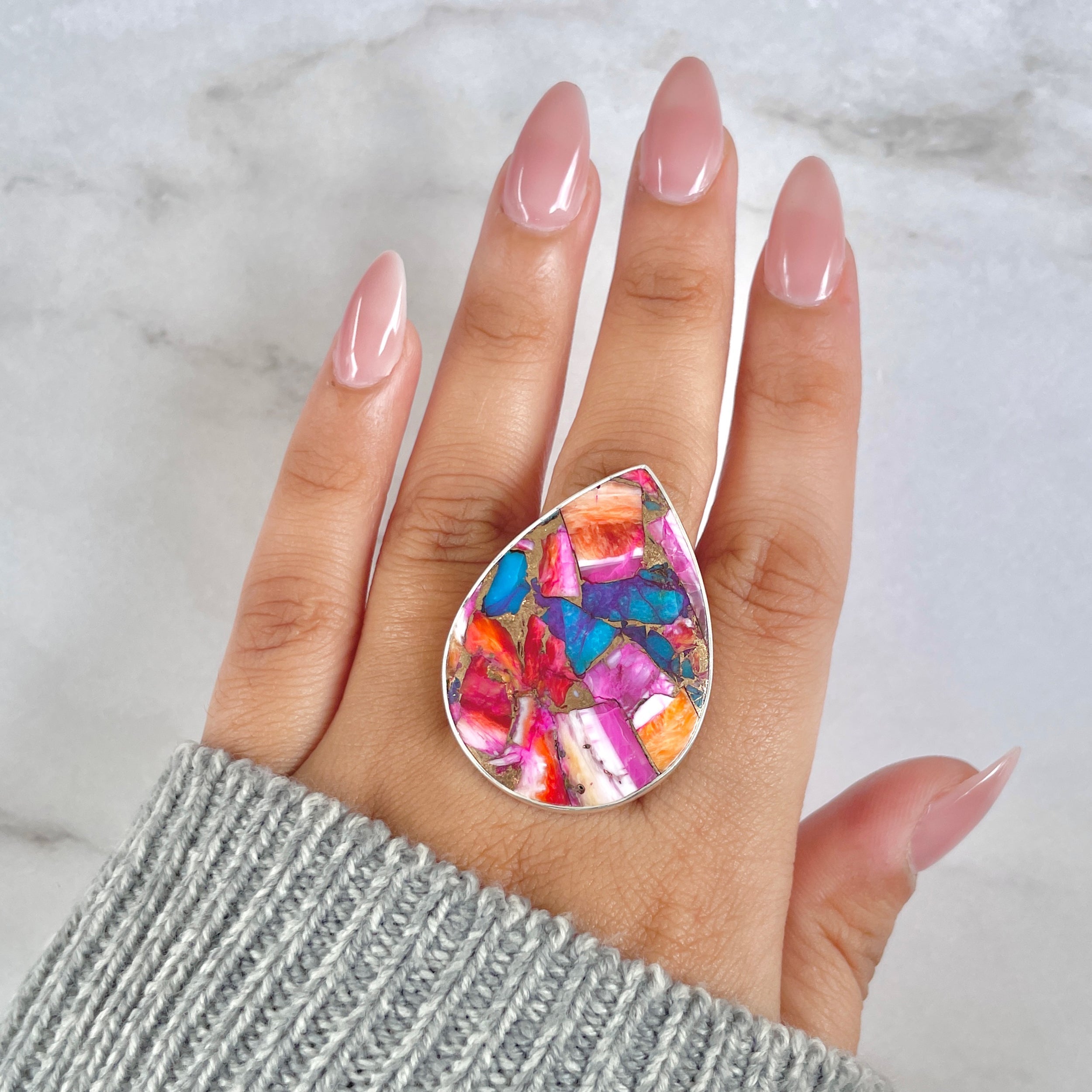 Spiny Oyster Turquoise Ring-(TRO-R-130.)