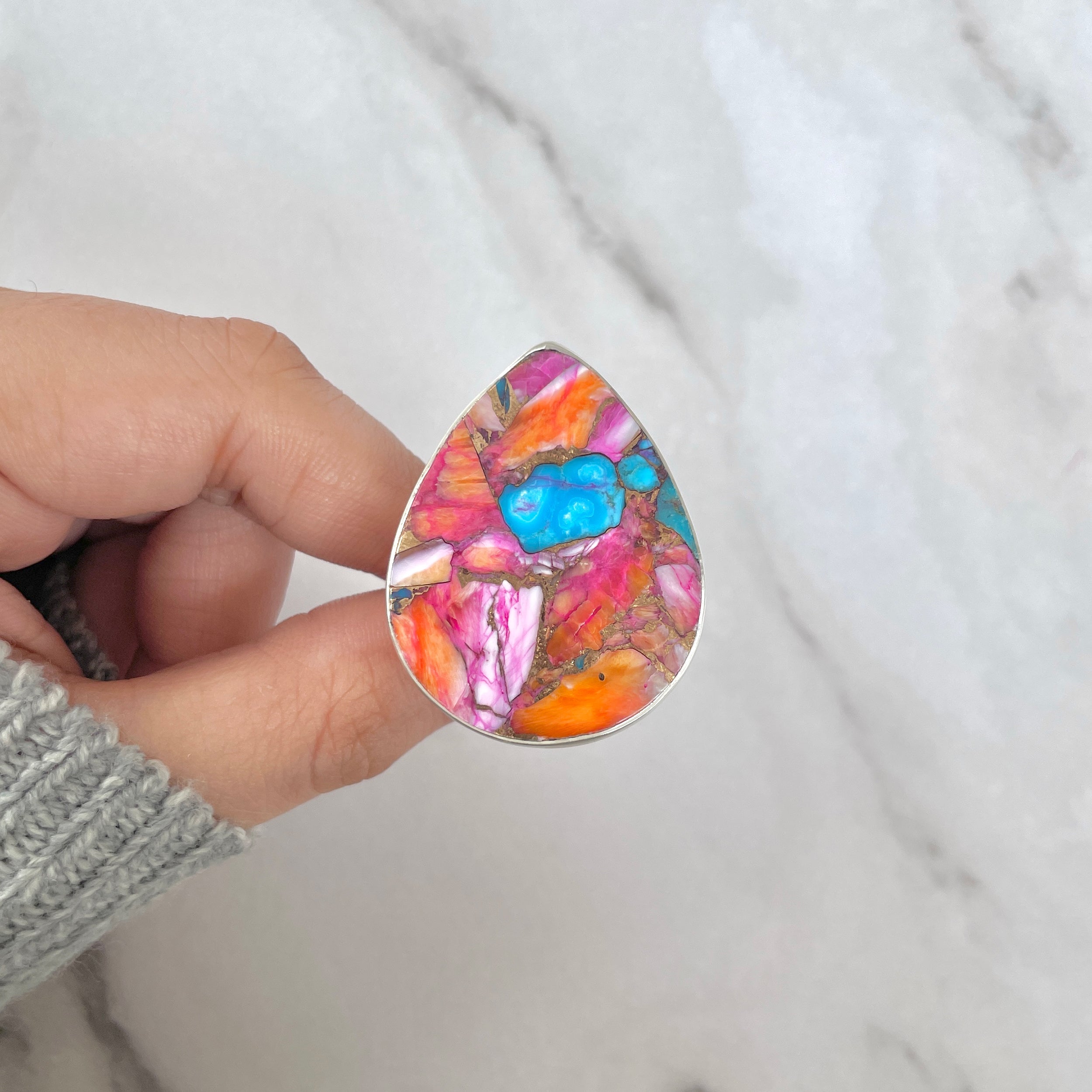 Spiny Oyster Turquoise Ring-(TRO-R-131.)