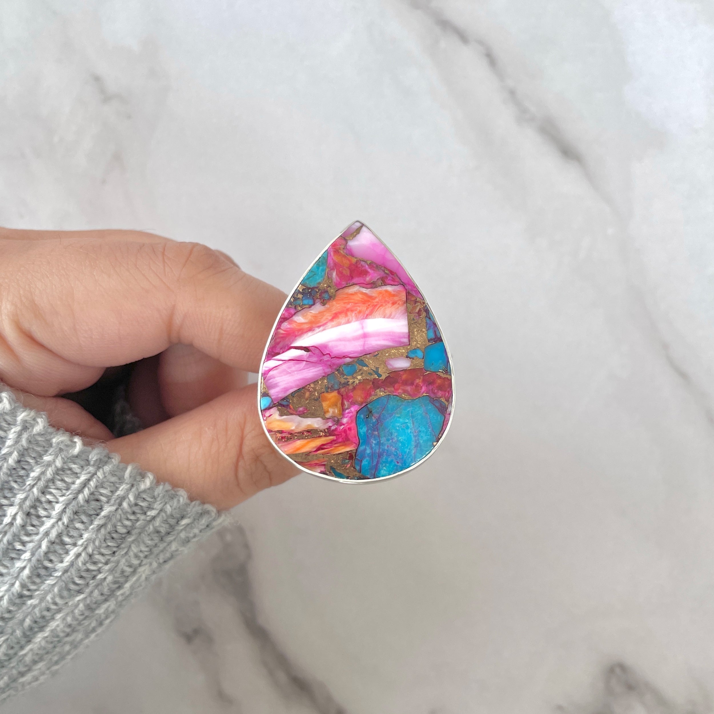 Spiny Oyster Turquoise Ring-(TRO-R-134.)