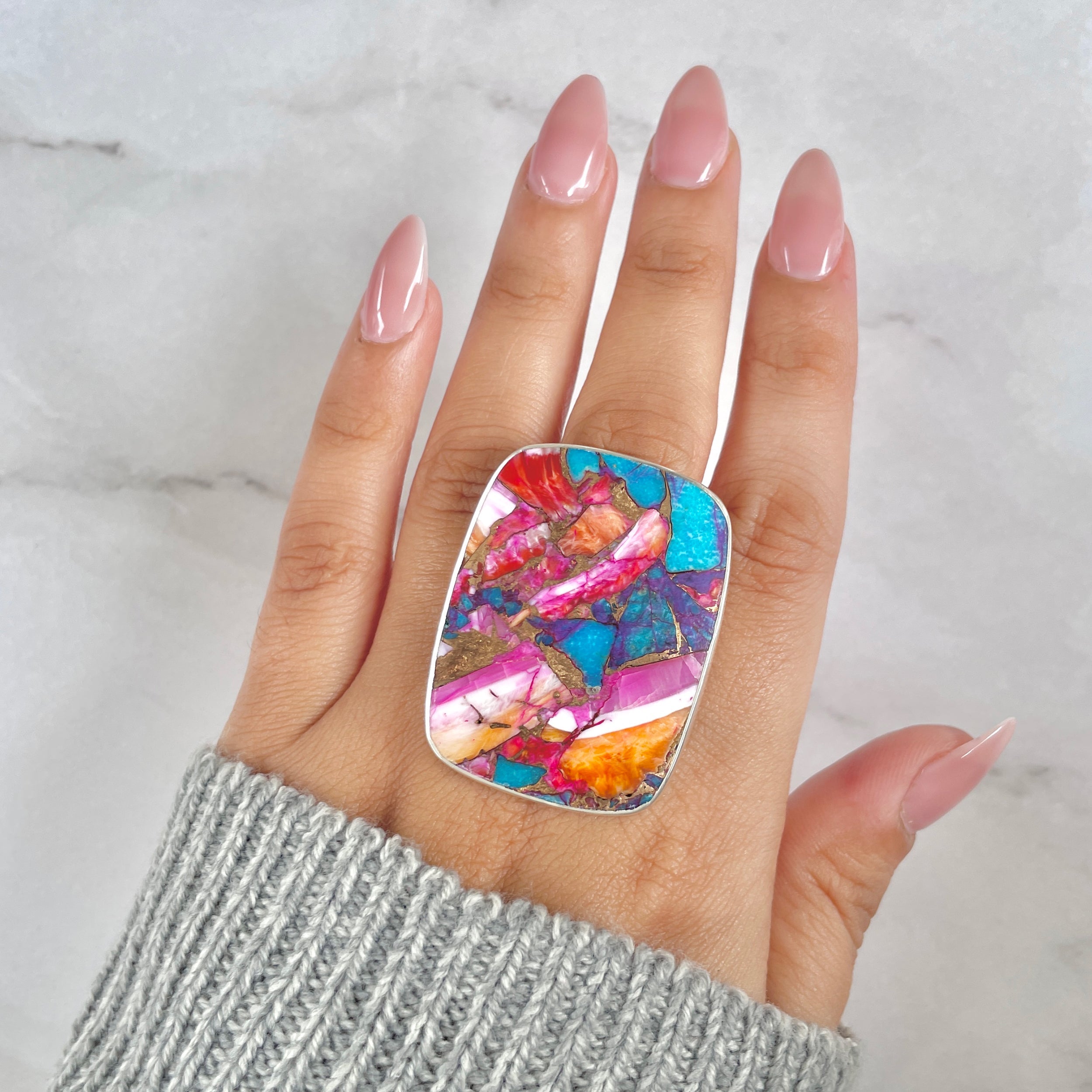 Spiny Oyster Turquoise Ring-(TRO-R-138.)