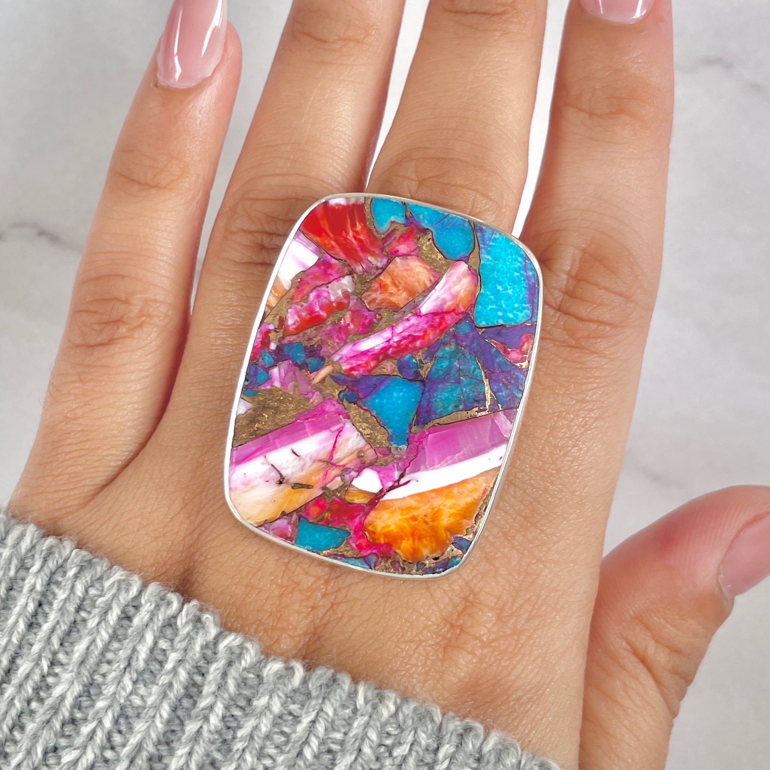 Spiny Oyster Turquoise Ring-(TRO-R-138.)