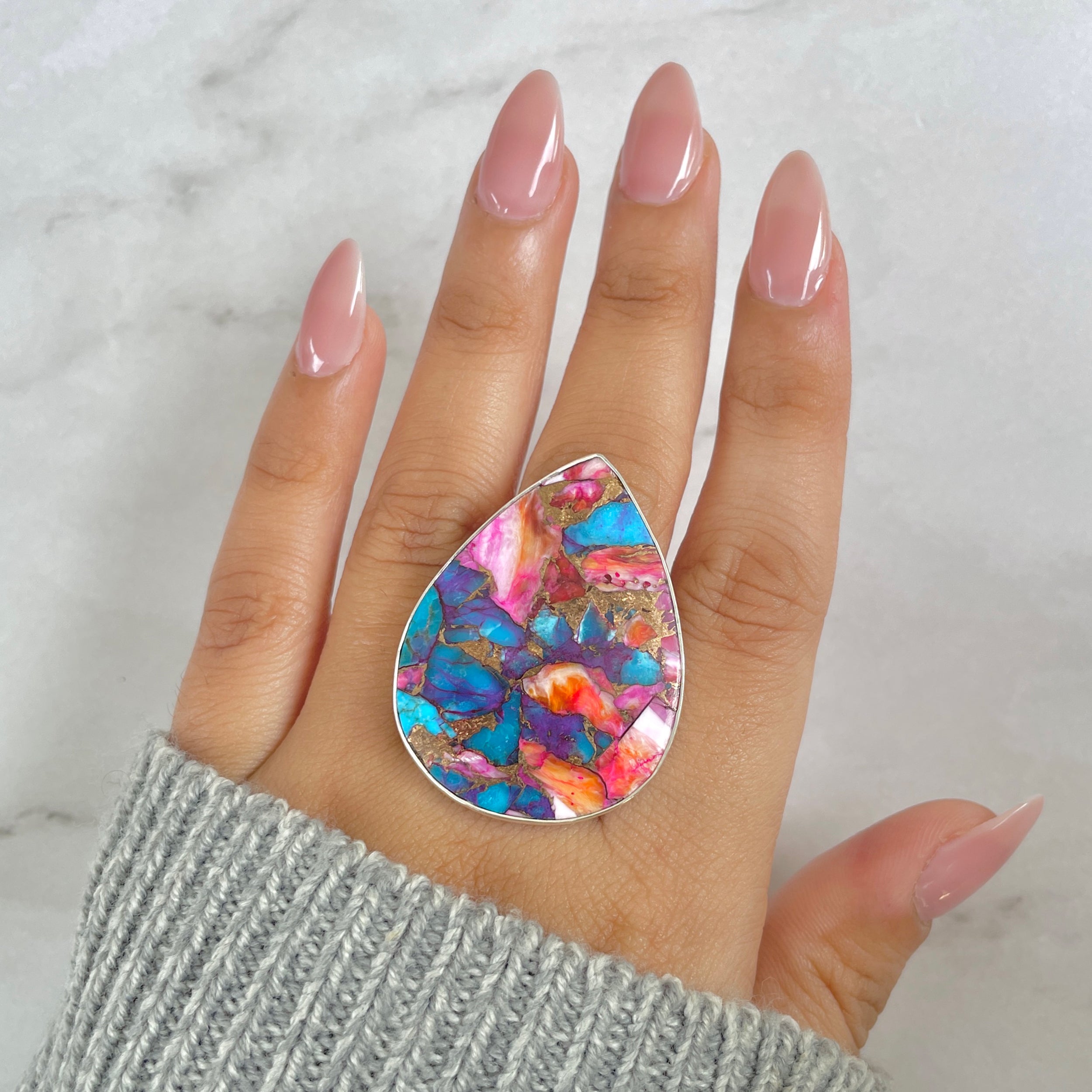 Spiny Oyster Turquoise Ring-(TRO-R-143.)