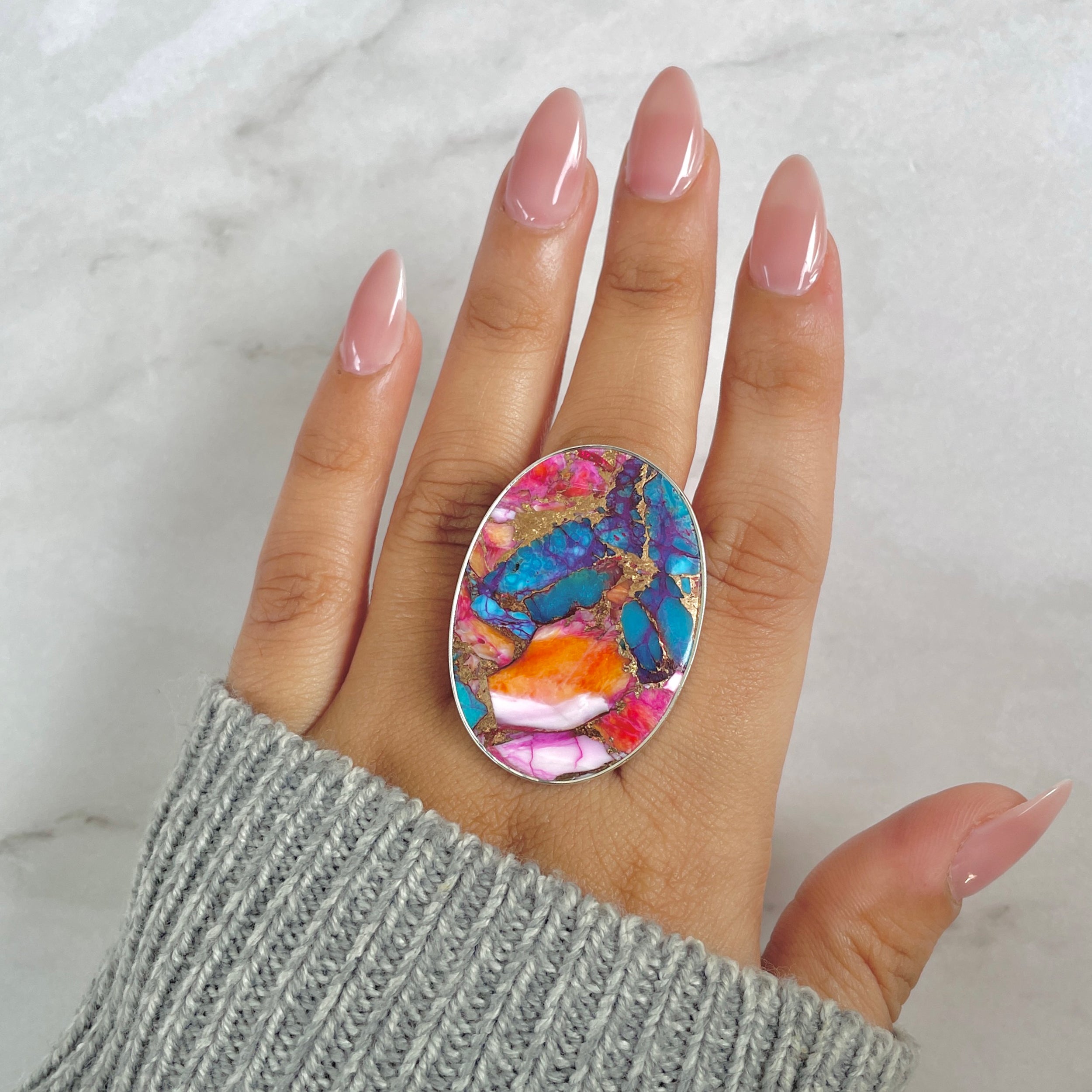 Spiny Oyster Turquoise Ring-(TRO-R-144.)